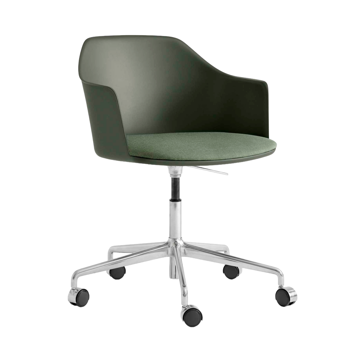 RELY HW54 Office Chair in Dark Green with Upholstered Seat and Aluminum Base