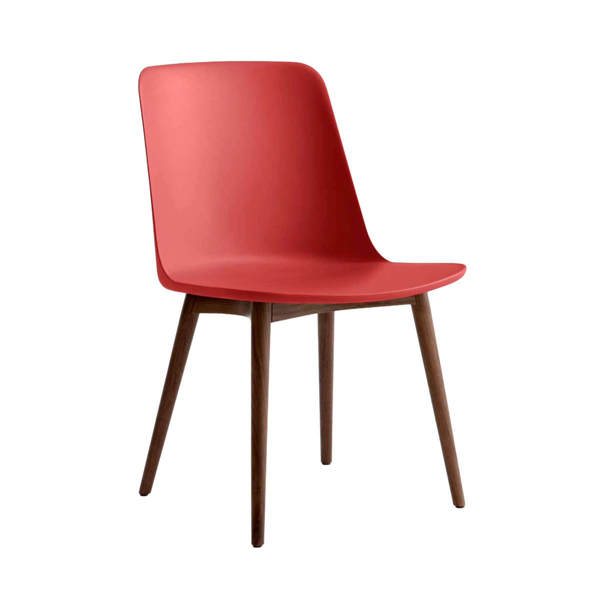 RELY HW71 chair in red with a walnut base