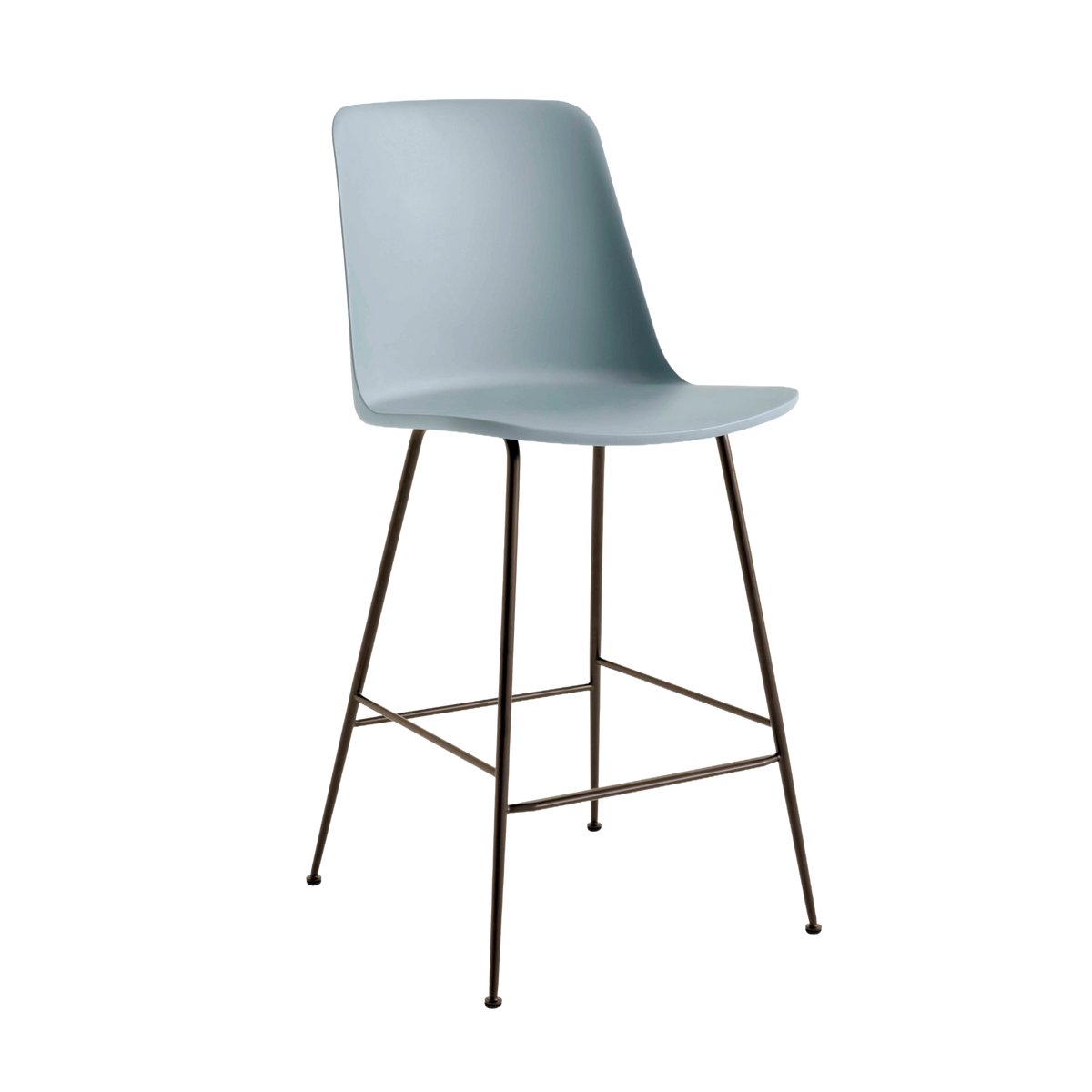 RELY bar stool blue with a brown steel base