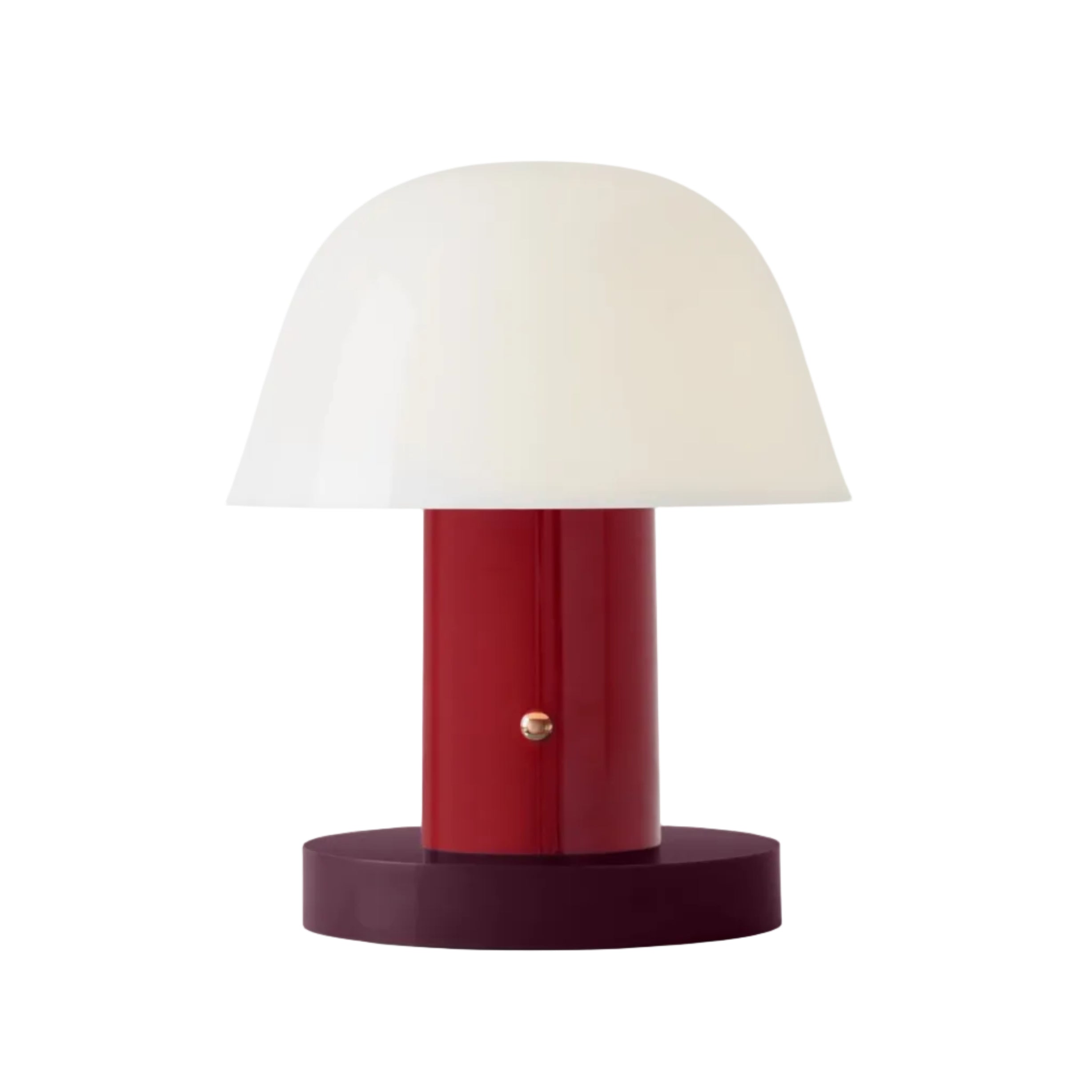 Portable lamp SETAGO JH27 with a cream shade and dark red base.