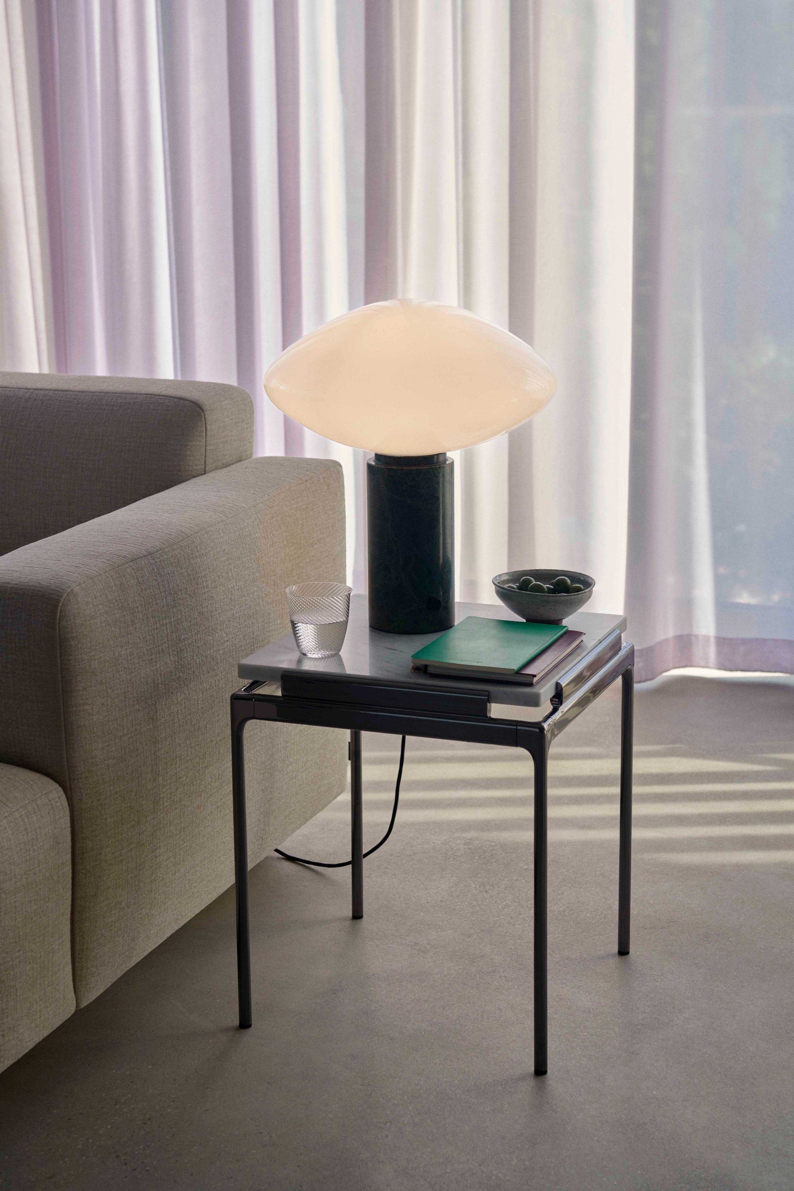 Side table SETT LN11 with smoky glass top and chrome base