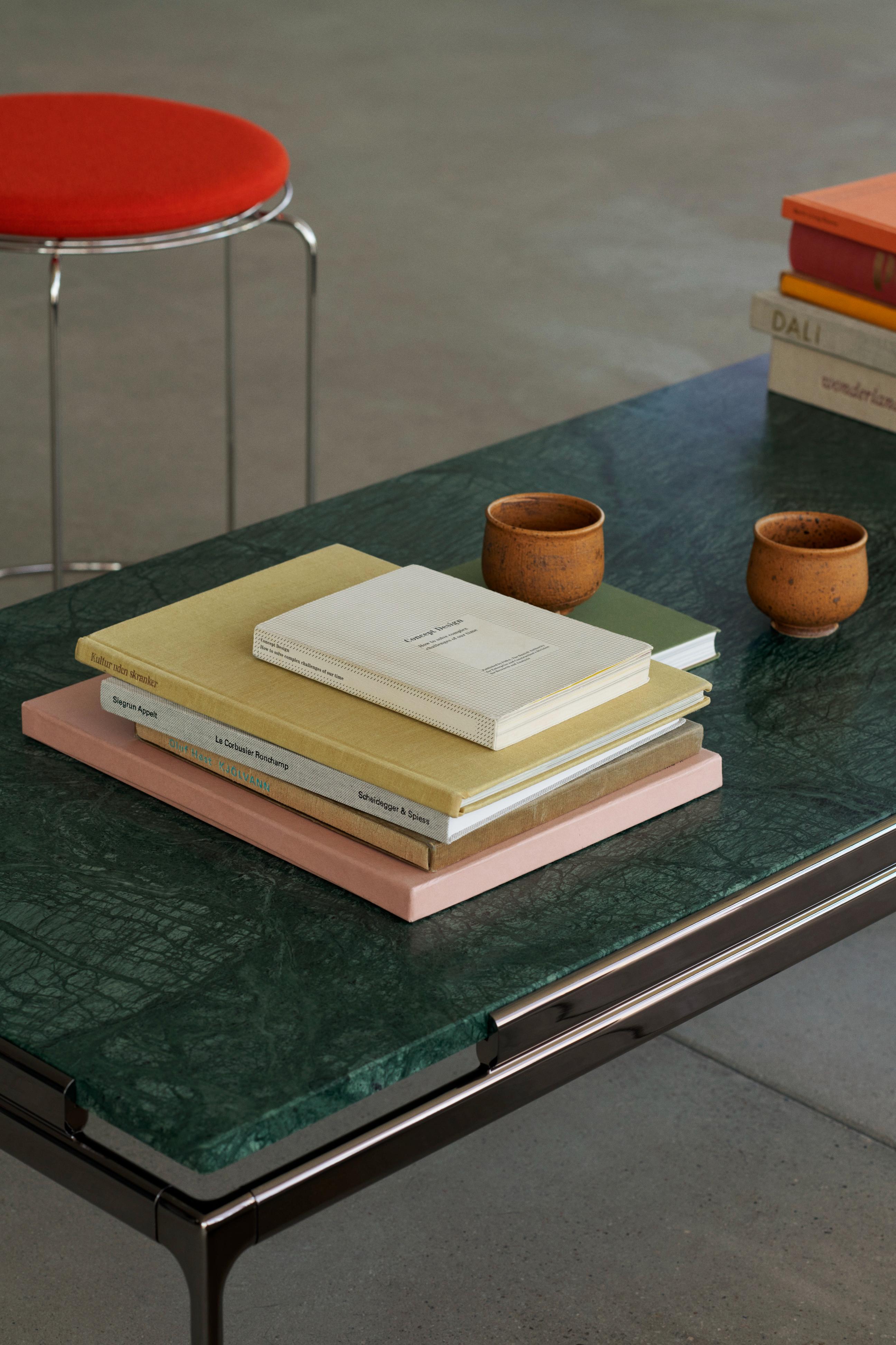 Coffee table SETT LN12 green marble top with chrome base