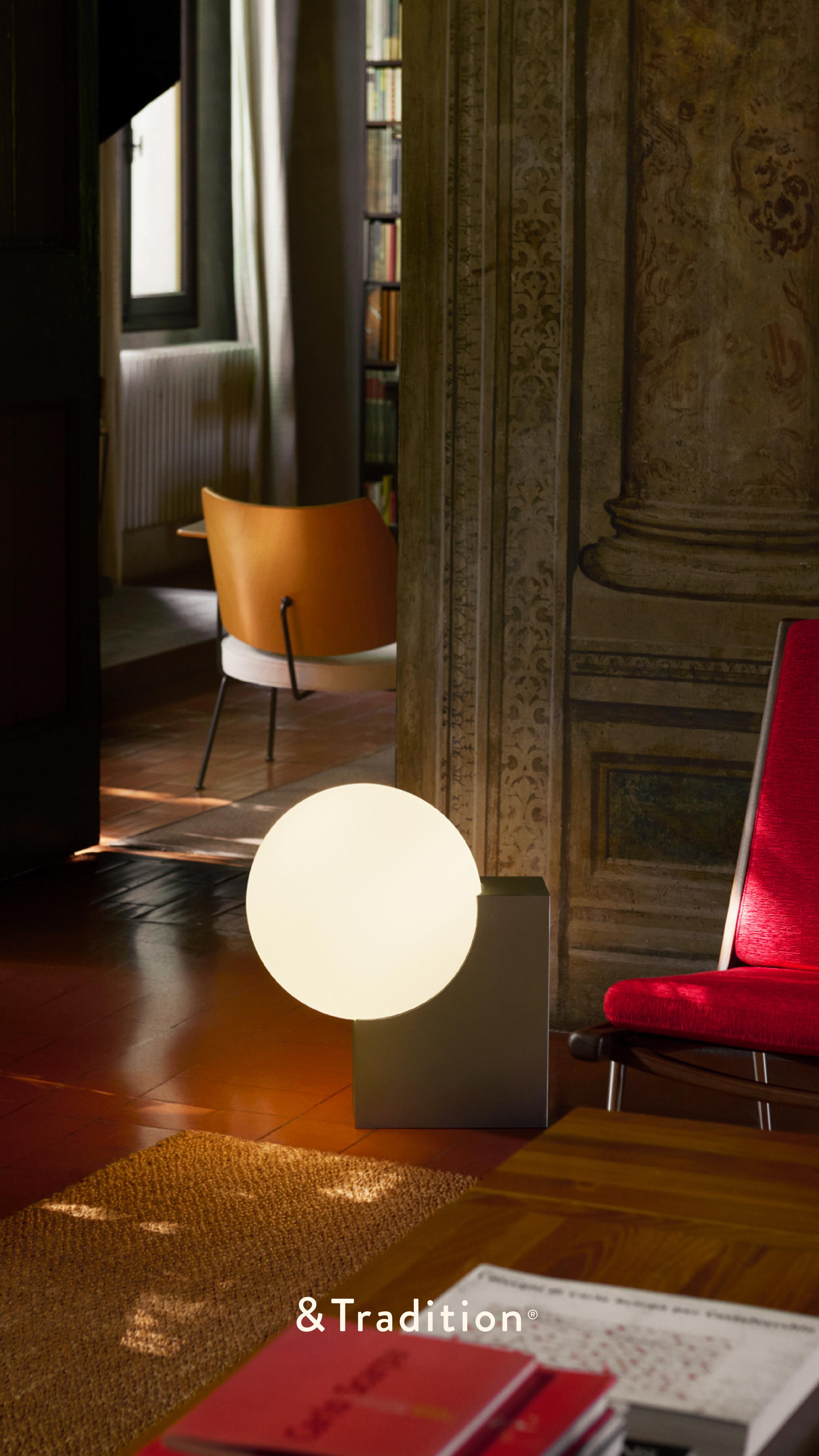 JOURNEY SH4 Floor Lamp with a Glass Shade and Brushed Steel Base