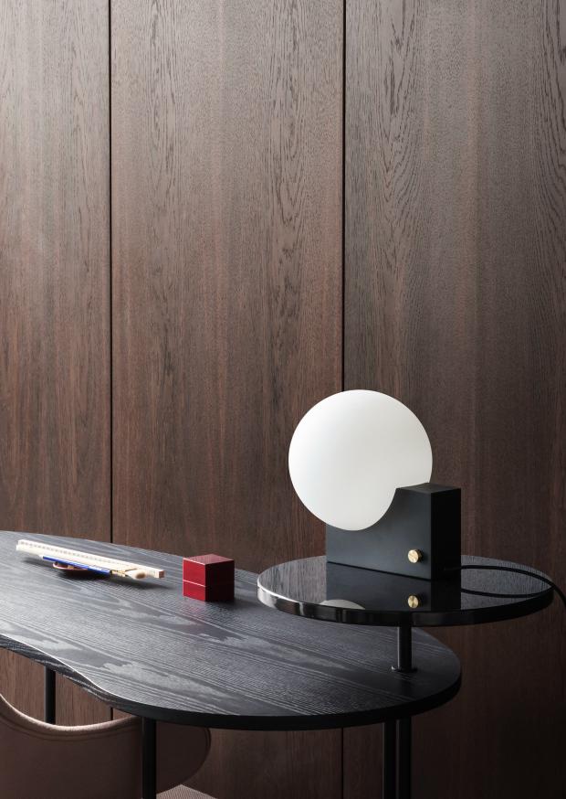 Palette JH9 Desk in Black Lacquered Ash Veneer with Black Steel Base