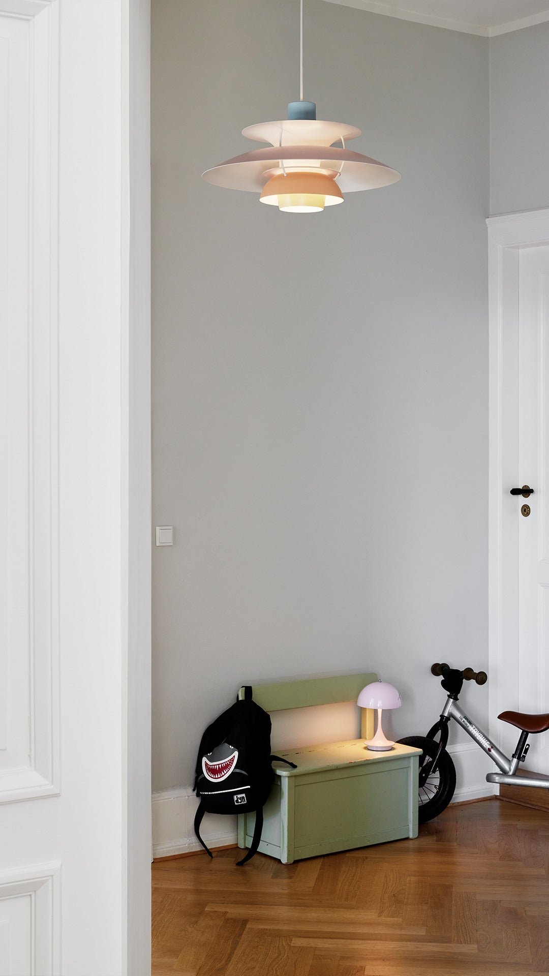 Lampa wisząca PH 5 pastelowy niebieski z różowym i brzoskwiniowym