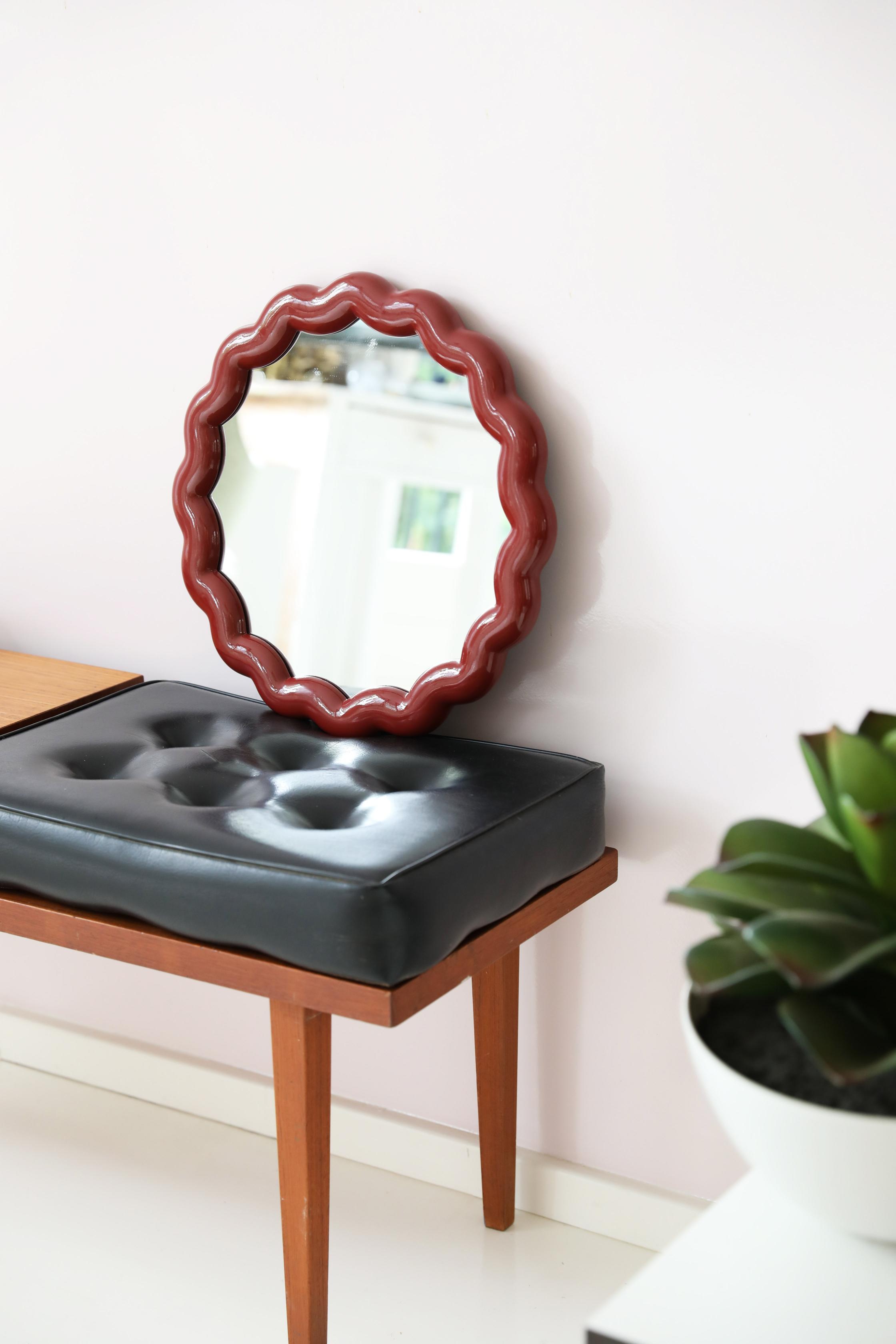 Round Mirror ZIGZAG Burgundy