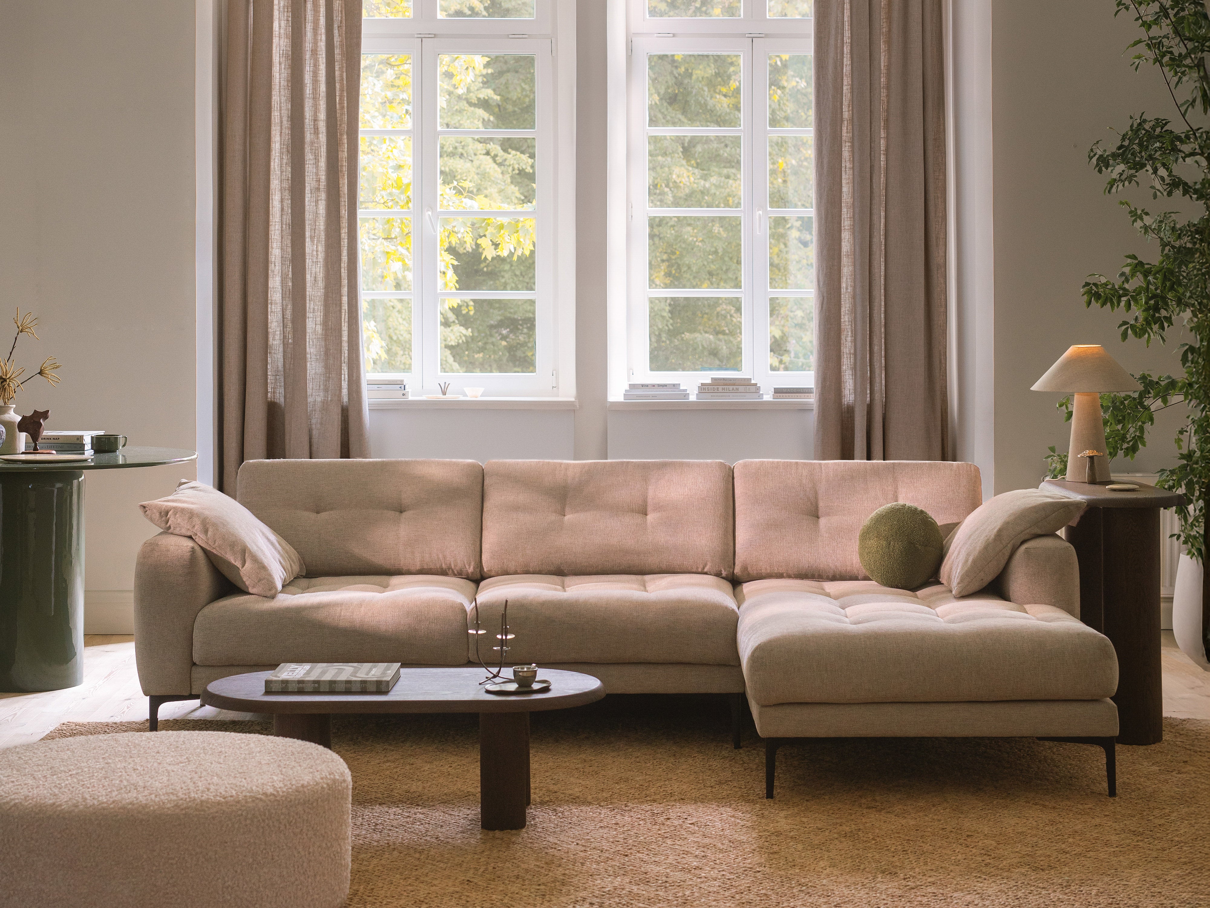 Right-sided panoramic corner sofa BEMY gray chenille