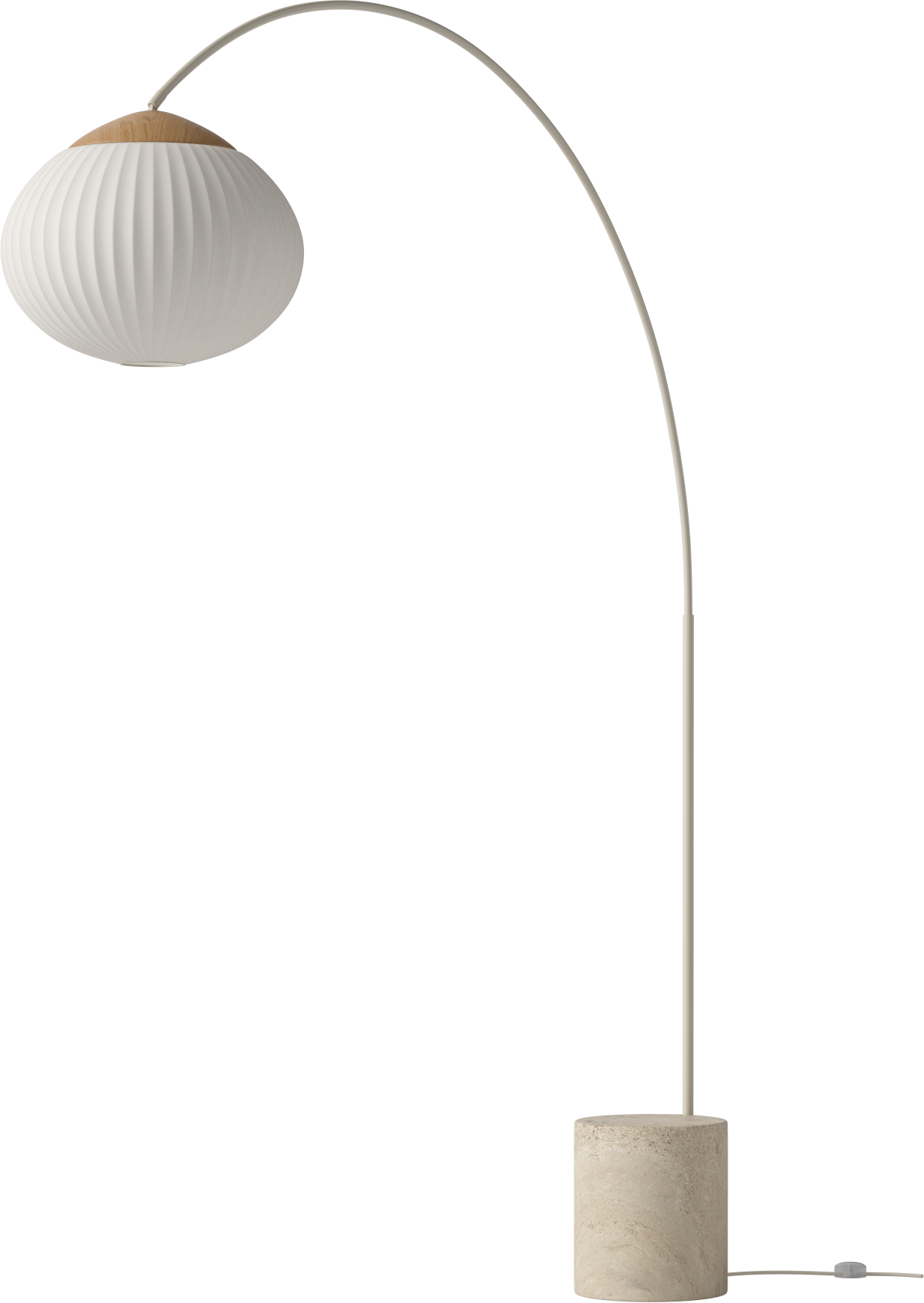 Eichel weiße Stehlampe mit einer Travertin -Basis