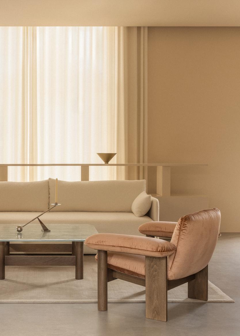 Couchtisch BRASILIA mit Glasplatte und Eichenbasis