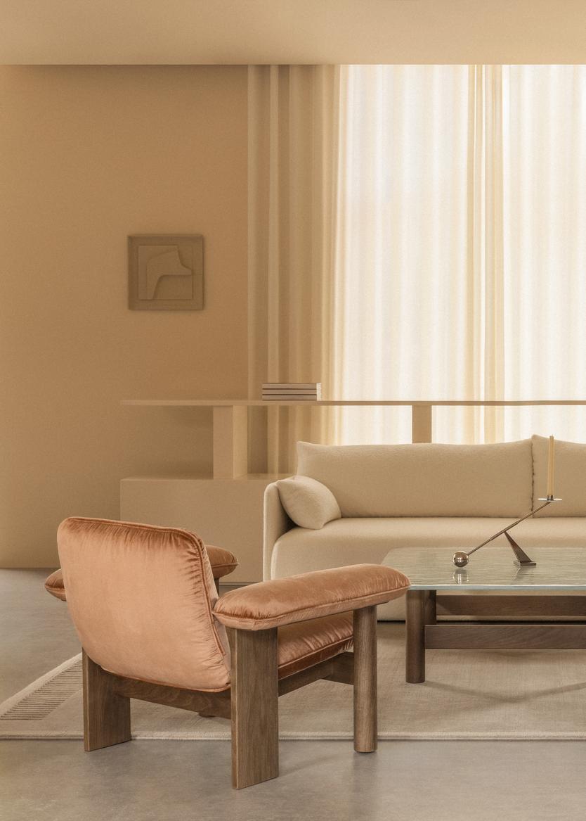 Couchtisch BRASILIA mit Glasplatte und Eichenbasis