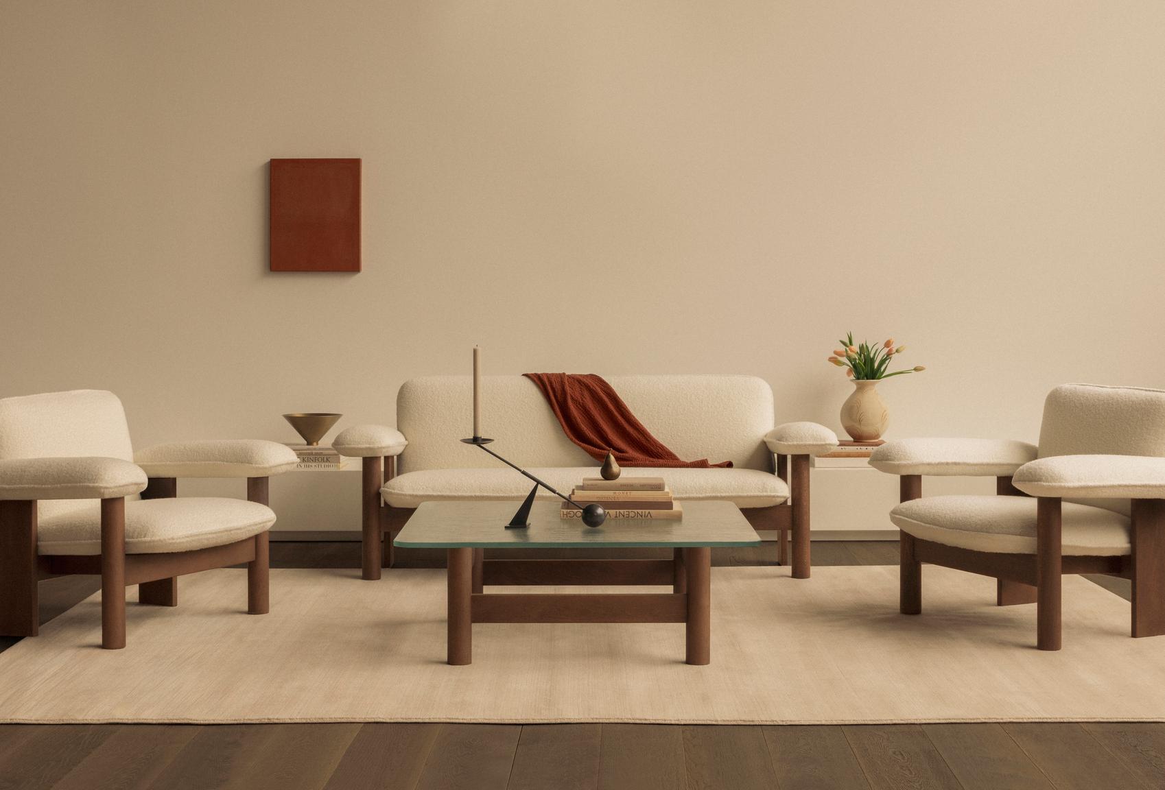 Couchtisch BRASILIA mit Glasplatte und Eichenbasis