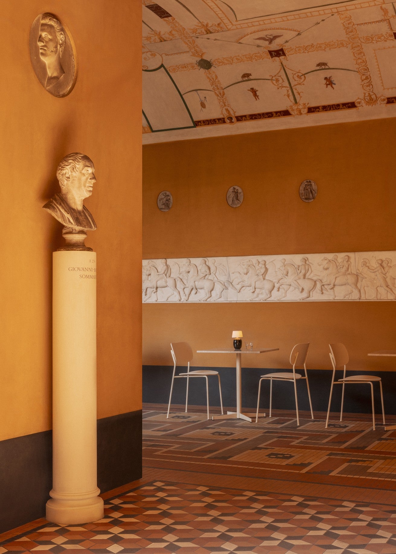 NOOK beige stone round café table with black base