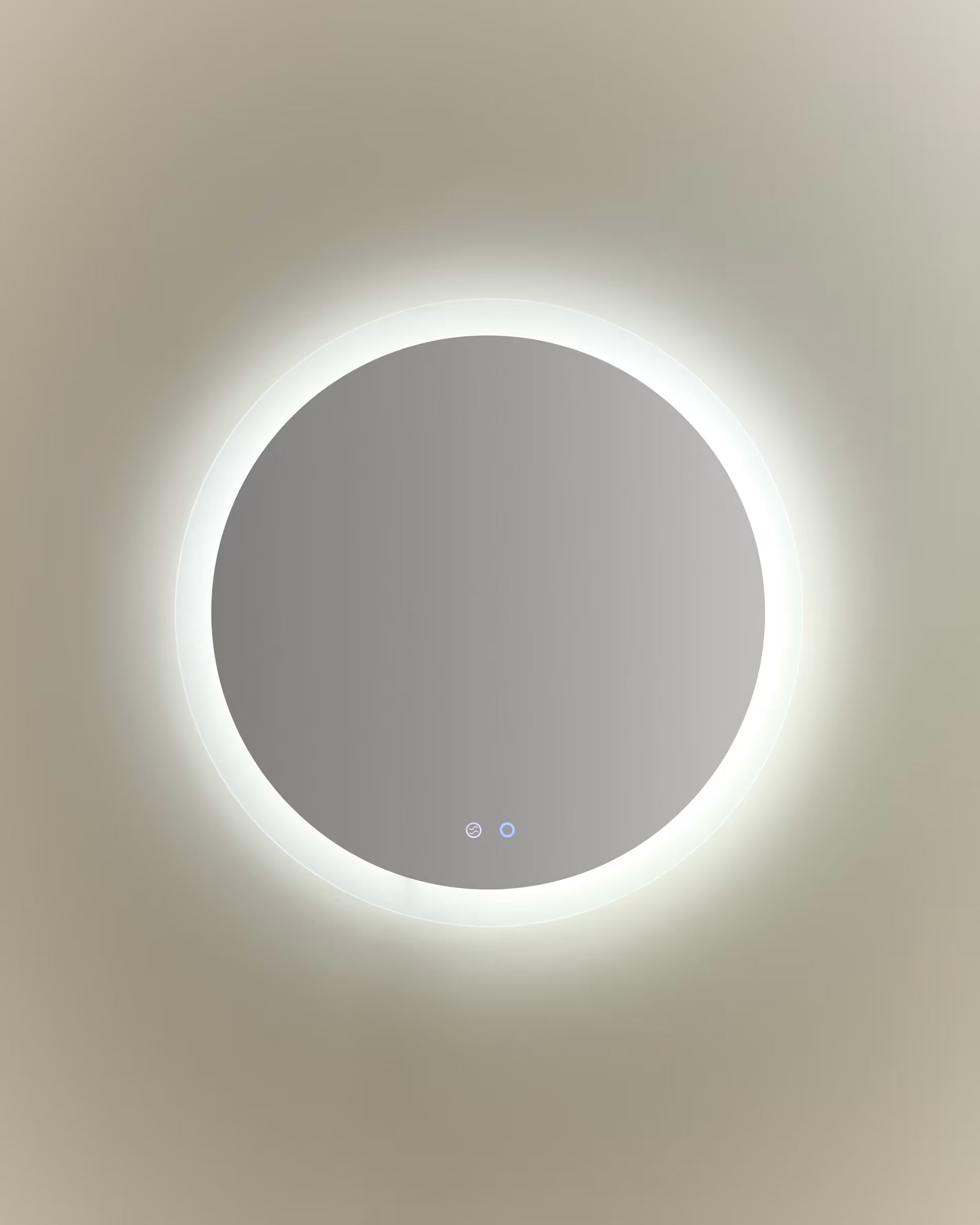 MERVI white illuminated round bathroom mirror