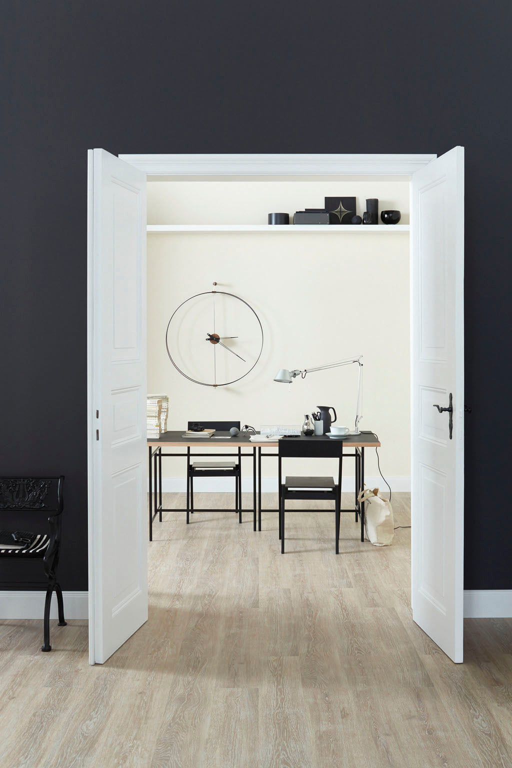 Wall Clock BARCELONA walnut wood with black and silver