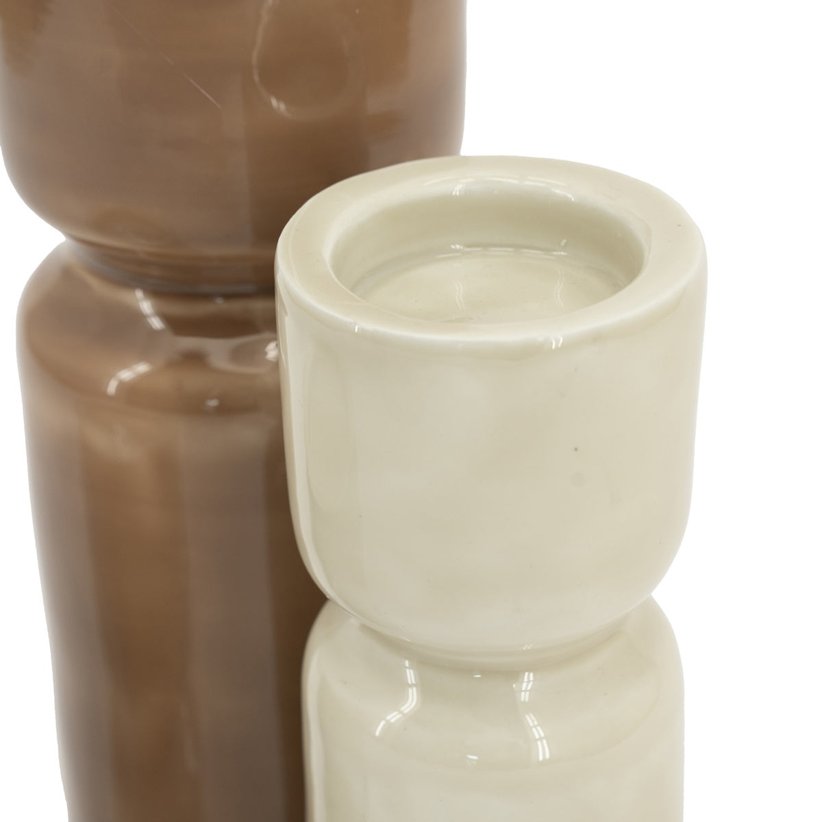 ROANY DUO Candle Holder Set in Brown with White and Beige