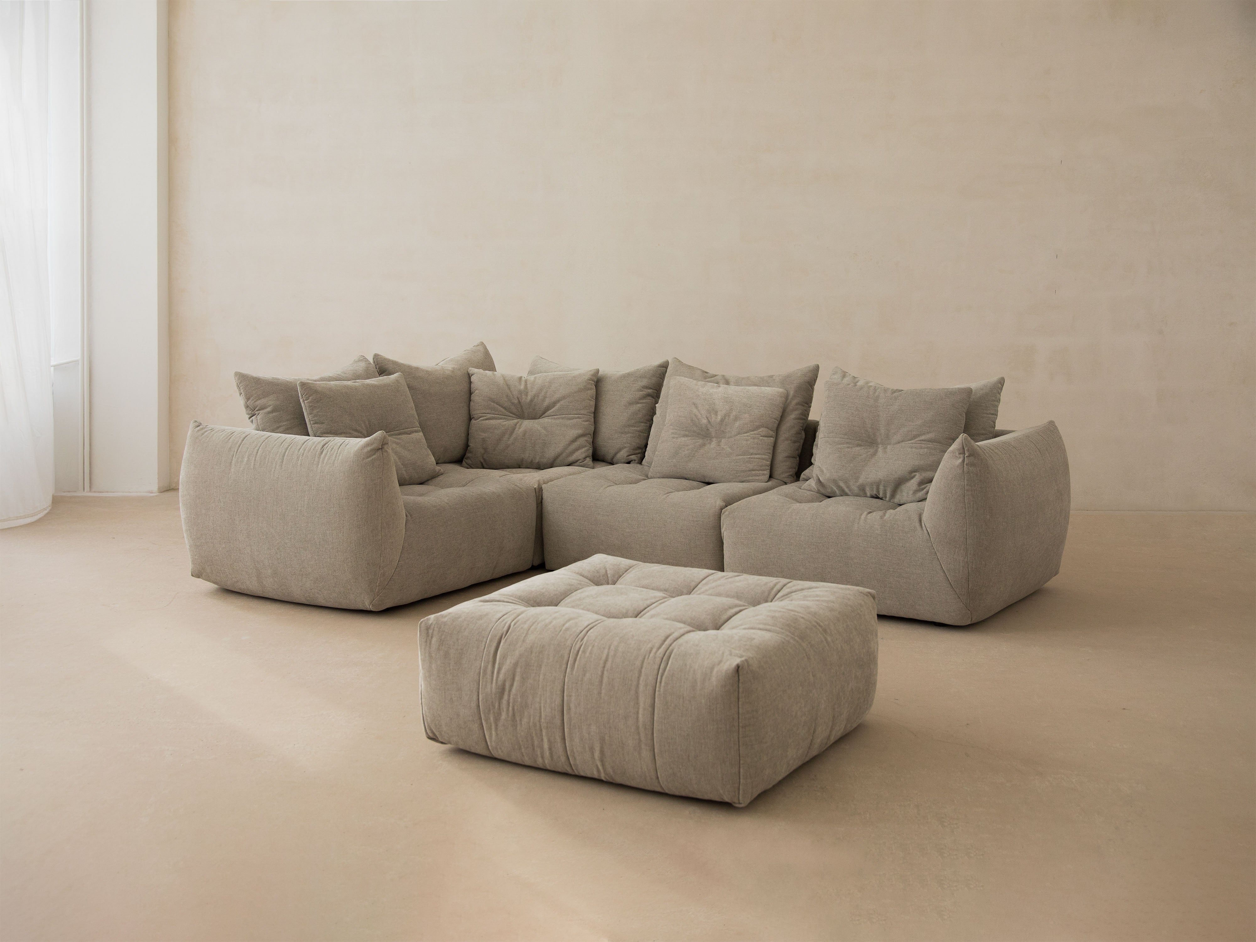 Velvet Modular Right Corner Sofa, "Bloom", 3 Seats, Ecru, 316x216x95
Made in Europe