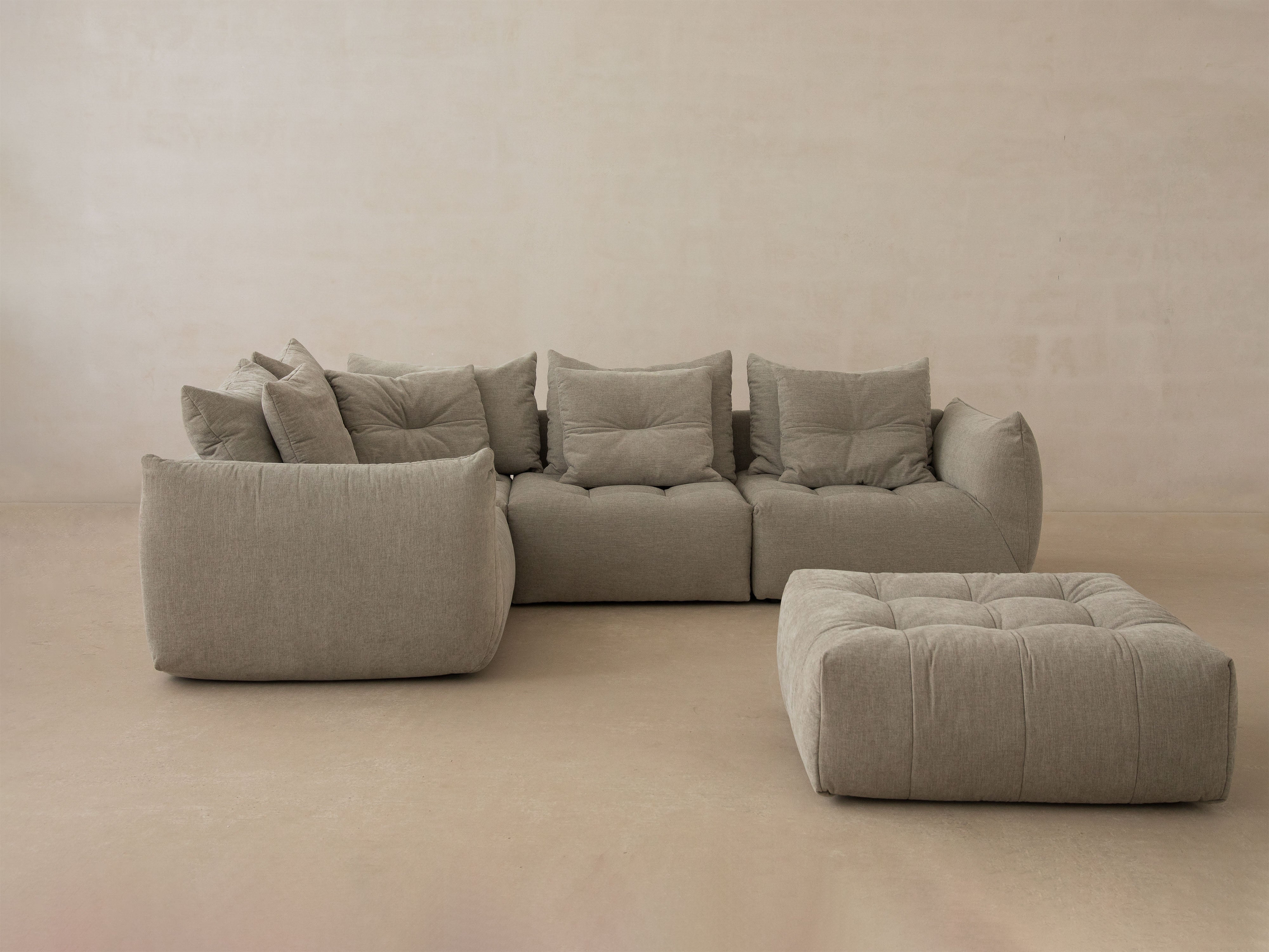 Velvet Modular Right Corner Sofa, "Bloom", 3 Seats, Ecru, 316x216x95
Made in Europe