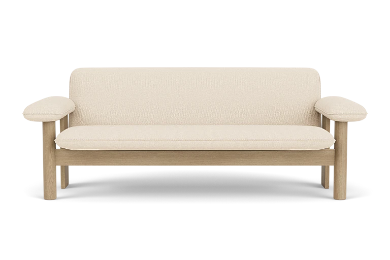 Sofa BRASILIA kremowy z dębową podstawą