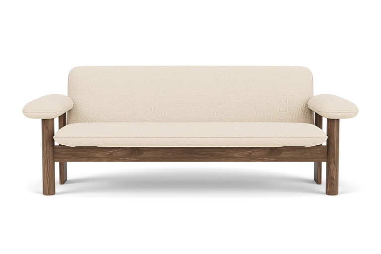 Sofa BRASILIA kremowy z orzechową podstawą