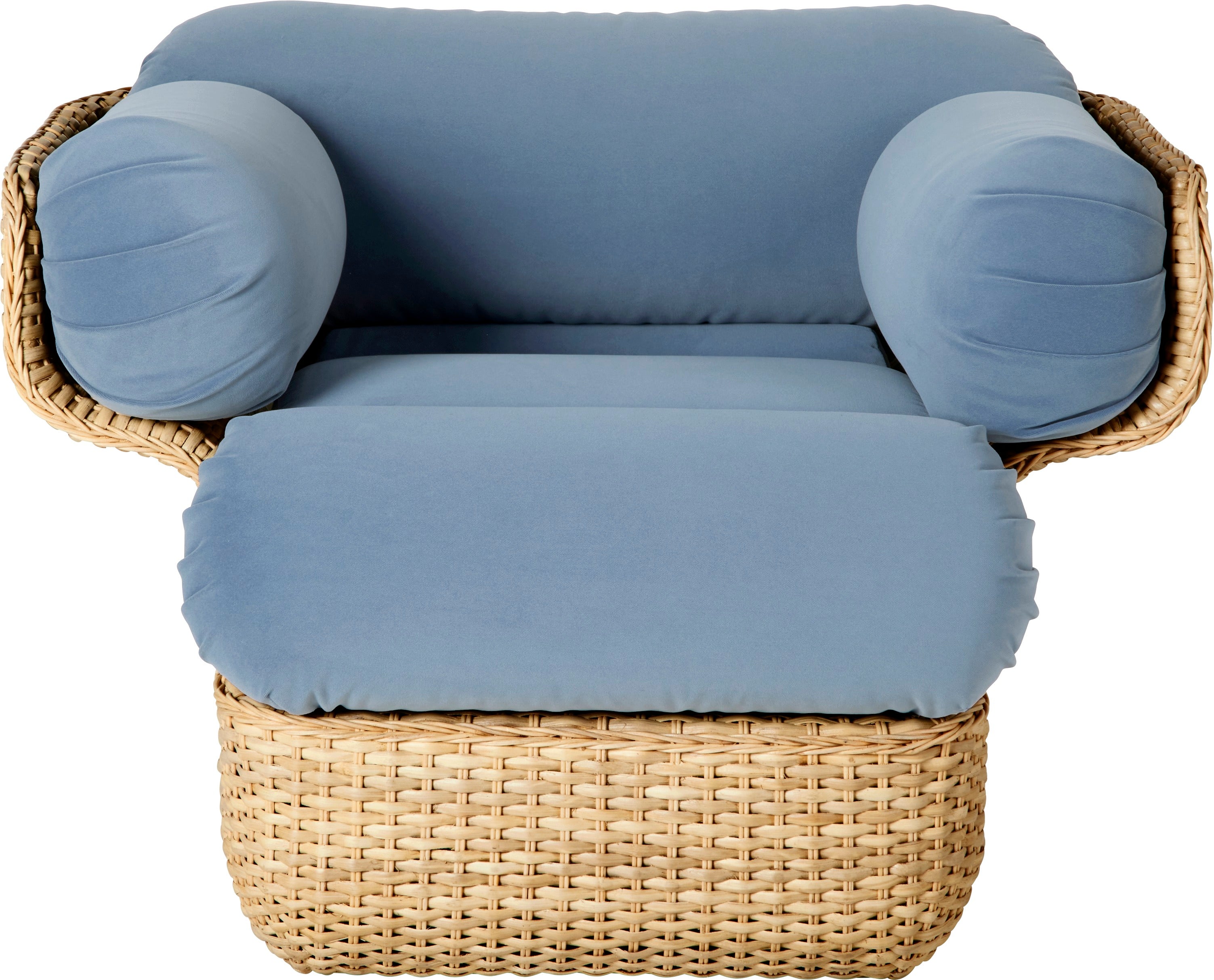 BASKET blauer Sessel mit Rattan
