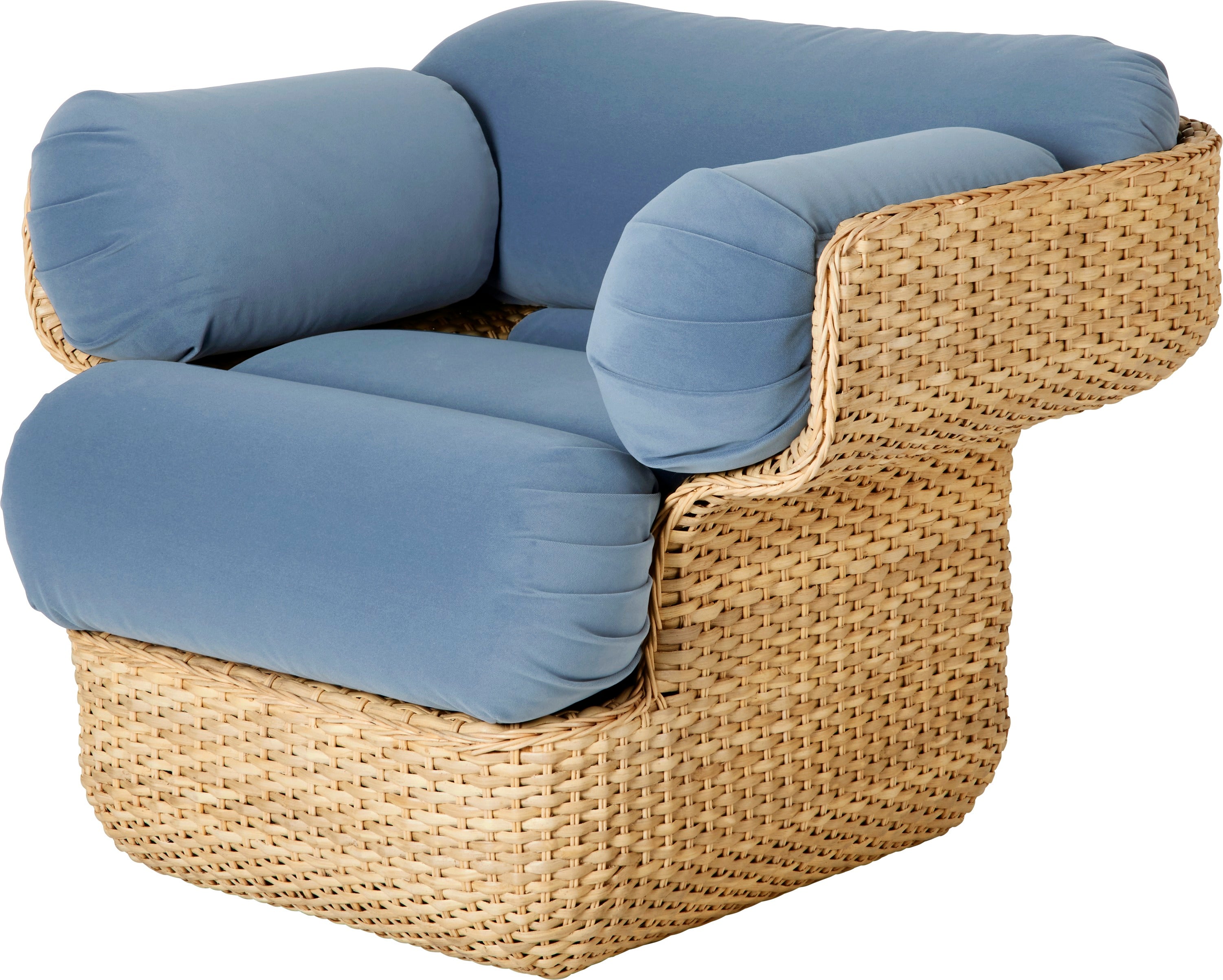 BASKET blauer Sessel mit Rattan