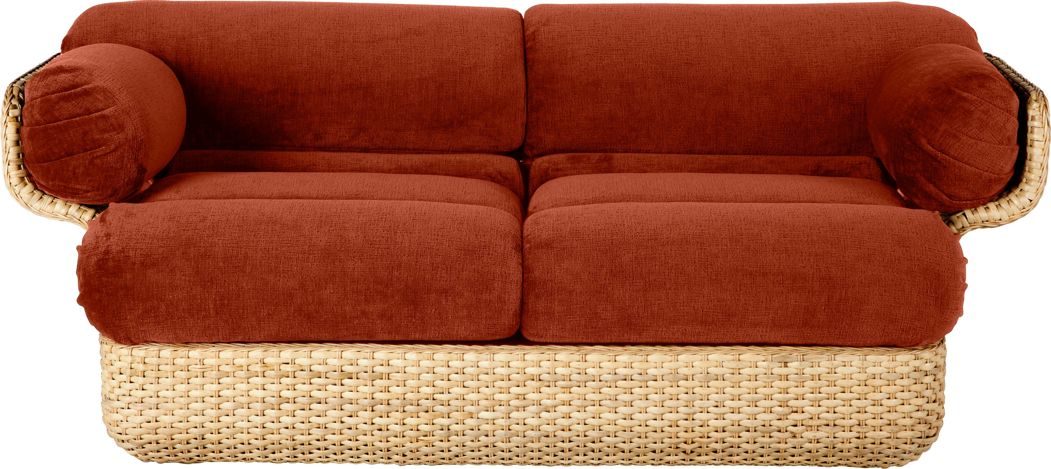 2-Seater Sofa BASKET in Burgundy with Rattan