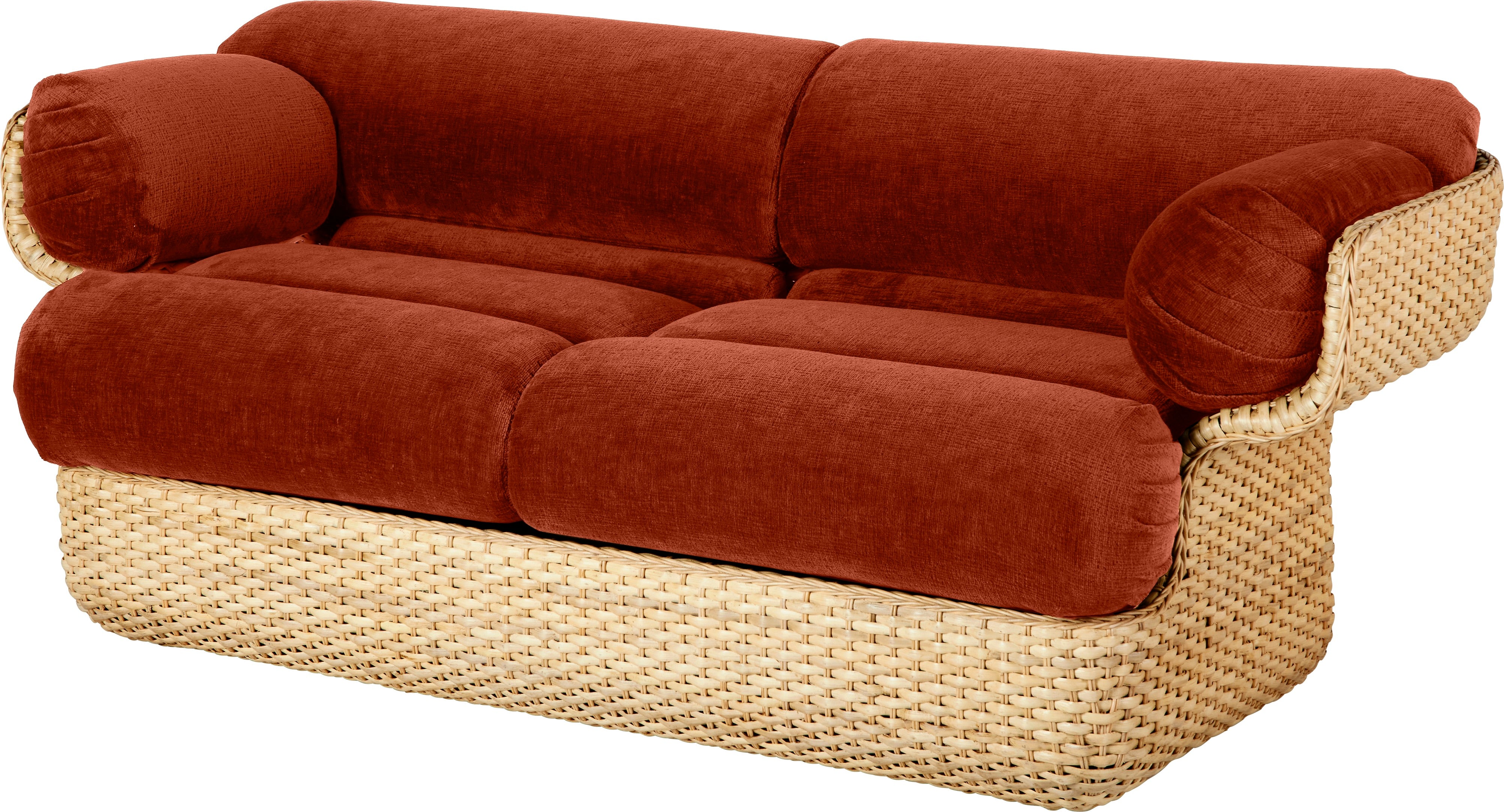 2-Seater Sofa BASKET in Burgundy with Rattan