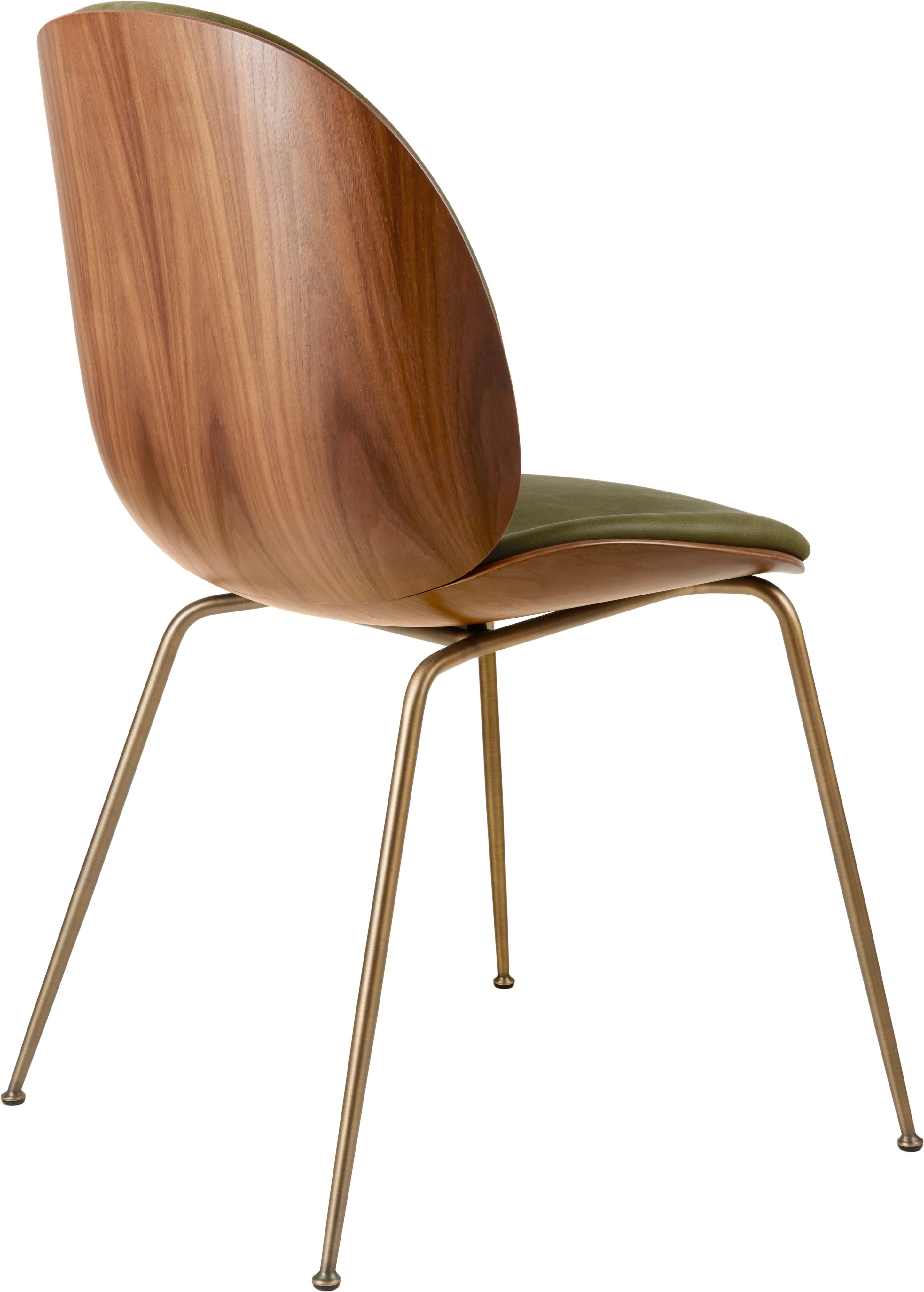 BEETLE upholstered chair with walnut wood and brass base