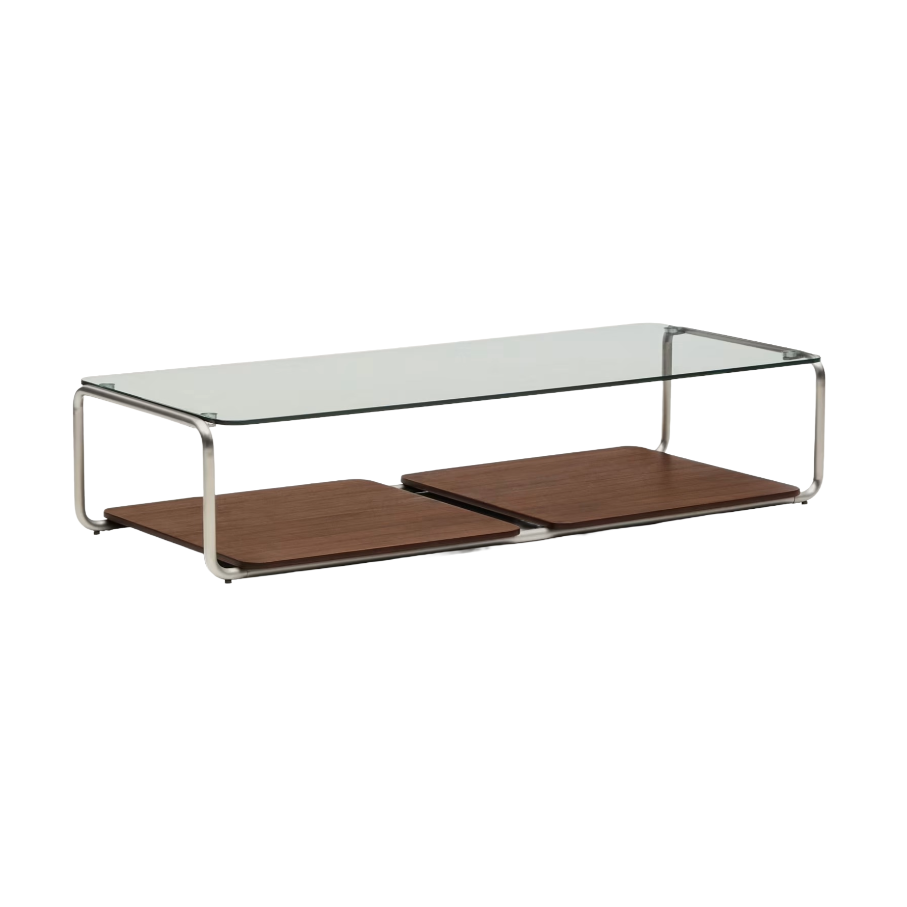 TARSEL dark brown coffee table with walnut veneer and steel base