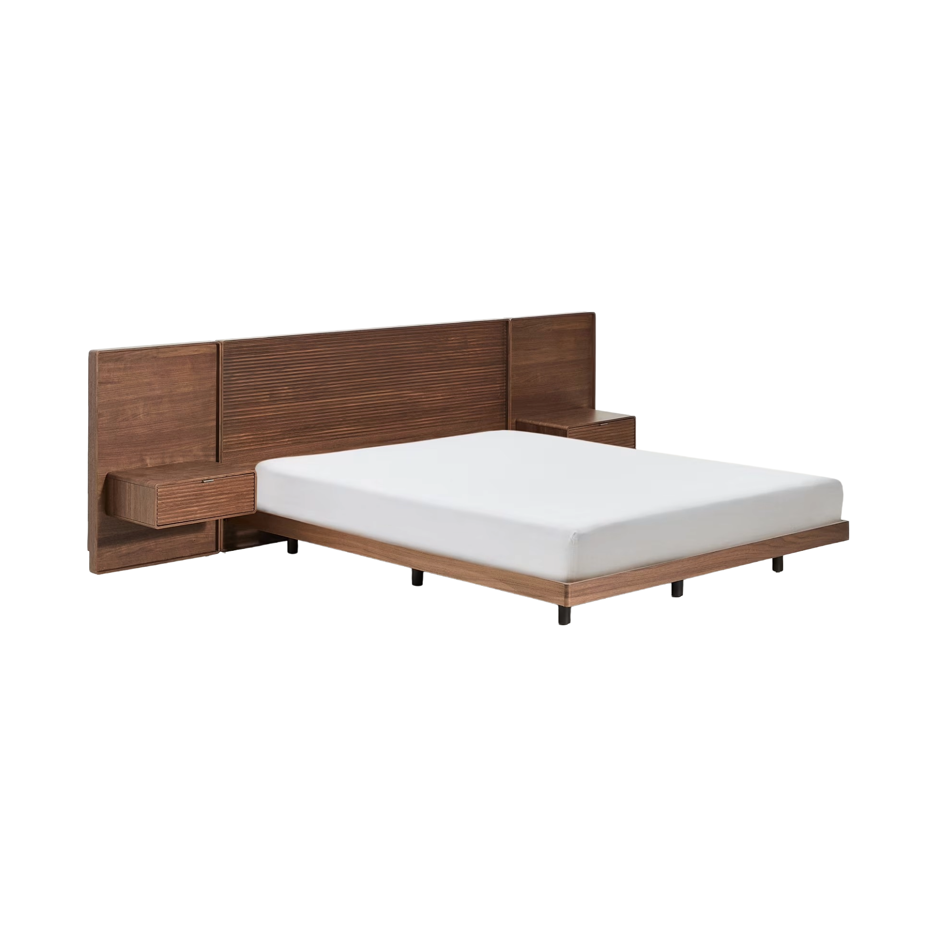 Bett mit Schränken NORLEN dunkelbraun Nussbaumfurnier