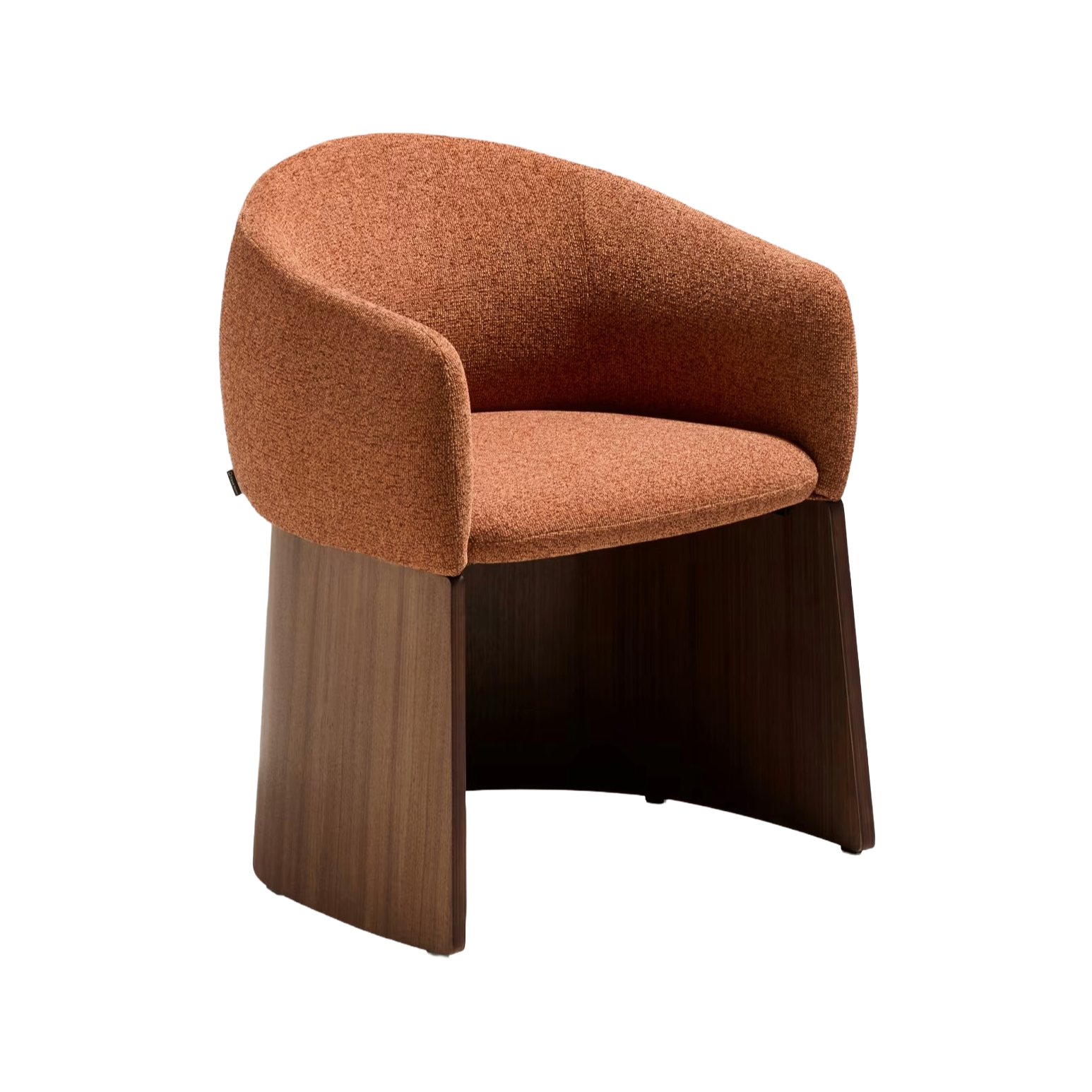 Stuhl BOSCA ziegelroter Chenille mit einer Basis aus Nussbaumfurnier