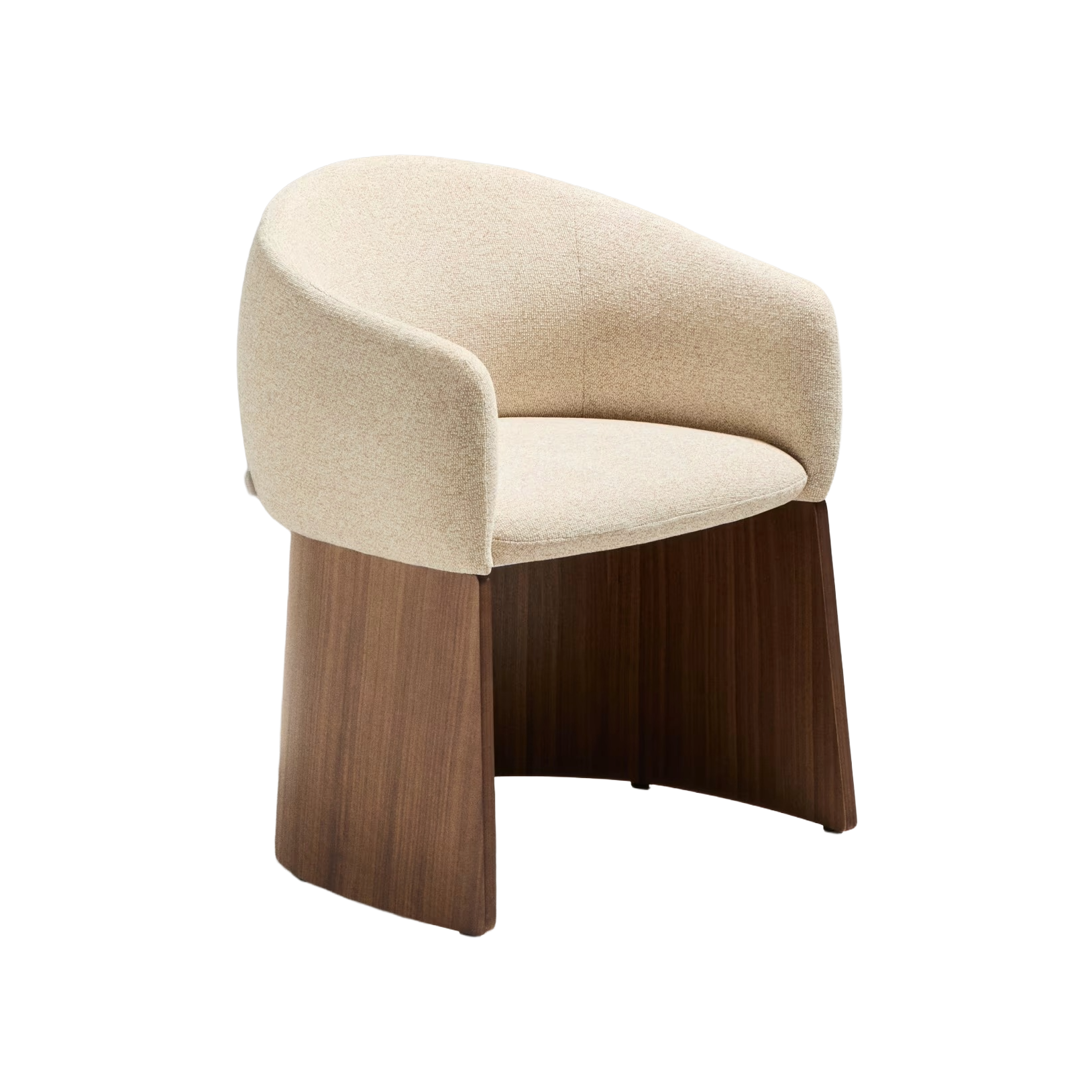 Stuhl BOSCA beige Chenille mit einer Basis aus Nussbaumfurnier