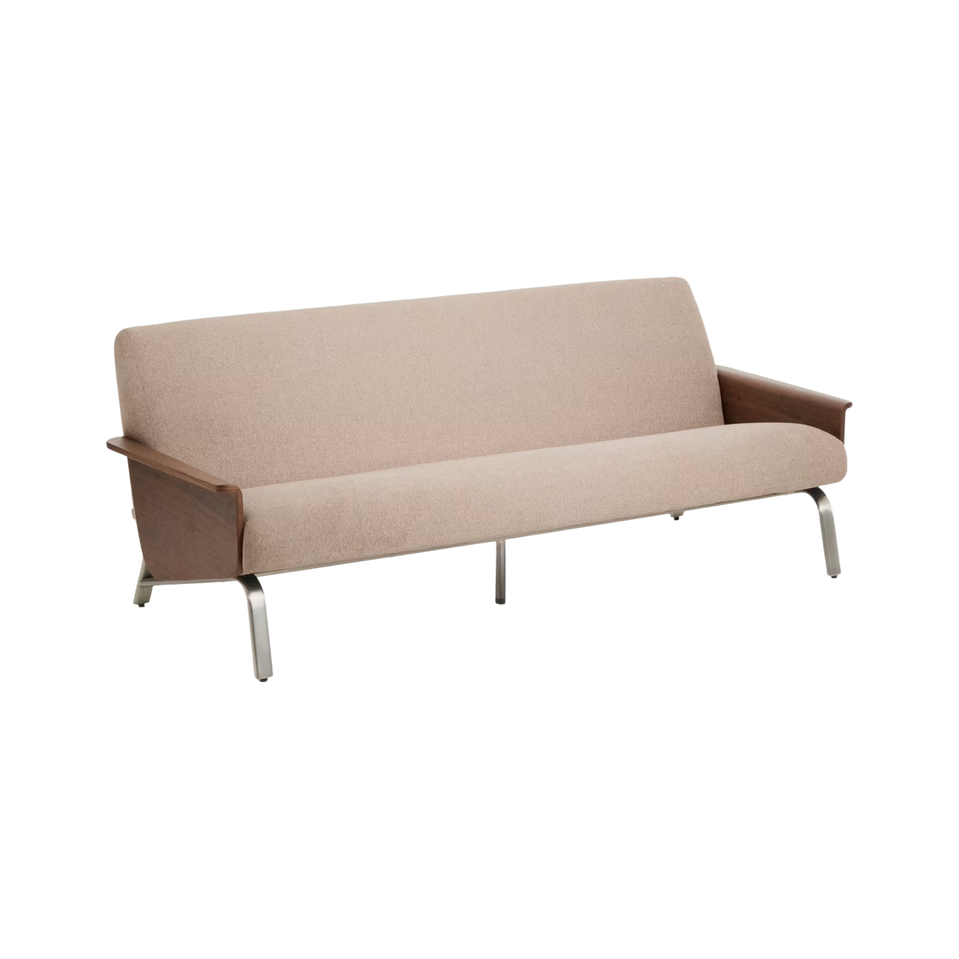 Sofa 3-Sitzer AMSEN hellbraun mit Nussbaum-Sperrholz und Stahlbasis