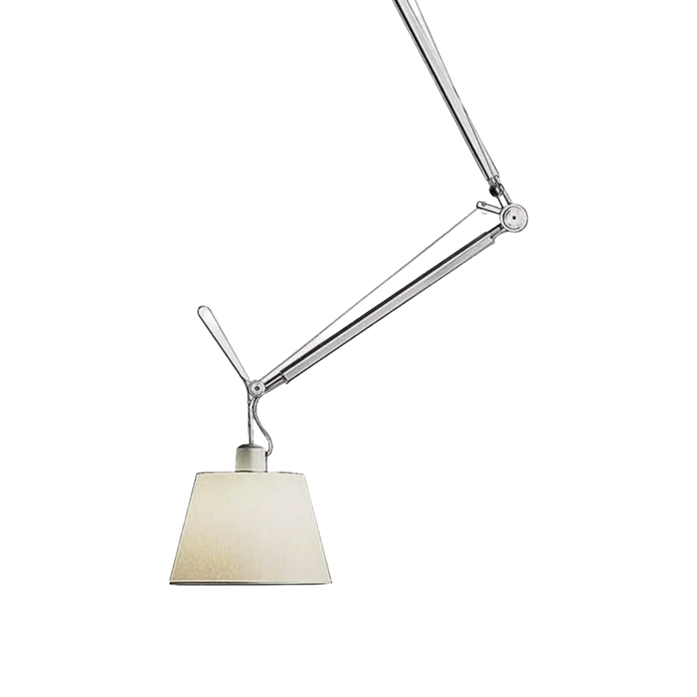 Adjustable pendant lamp TOLOMEO DECENTRATA with parchment shade and aluminum arm