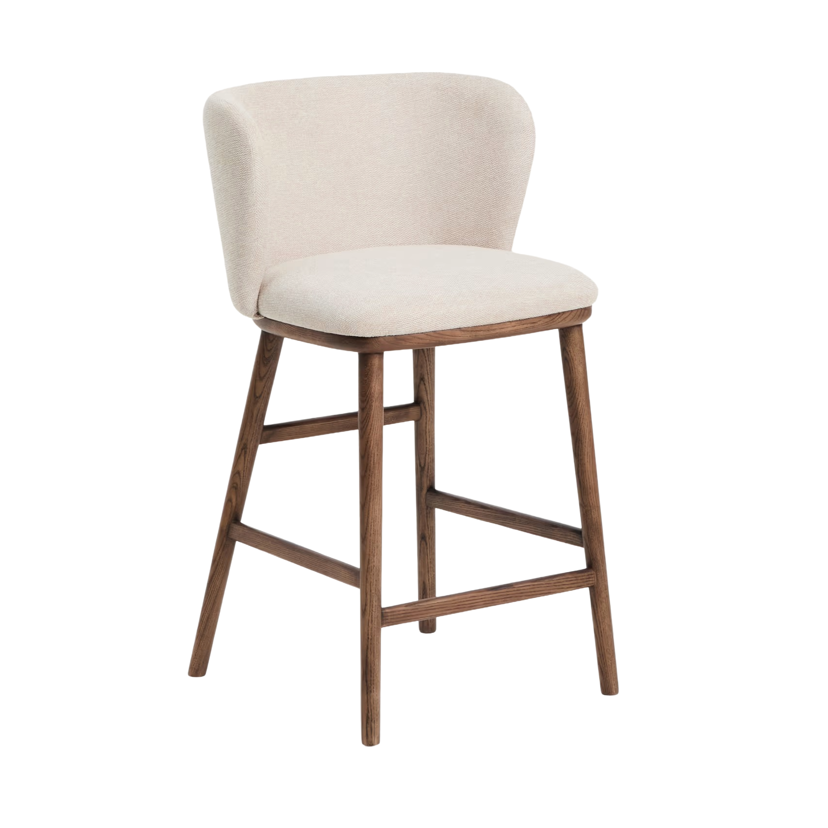 Bar Stool CISELIA beige chenille with dark ash base