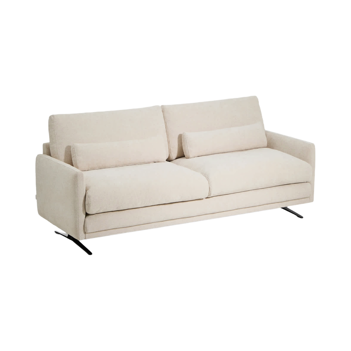 VELIRO Beige Chenille 3-Seater Sofa with Black Base