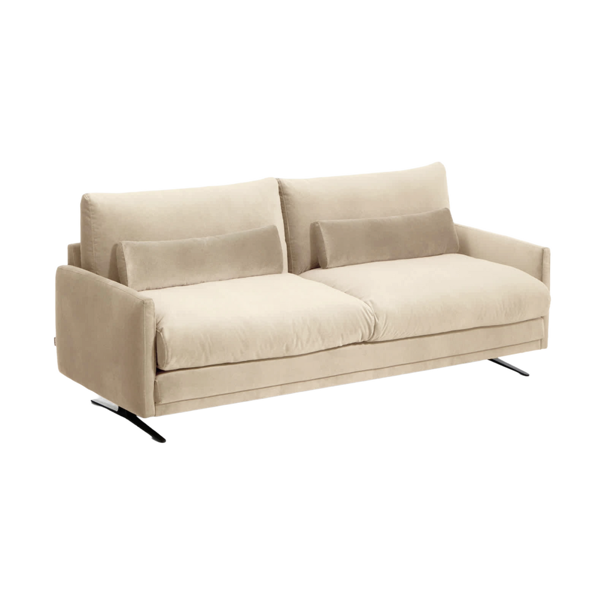 3-Seater Velvet Sofa VELIRO Beige with Black Base