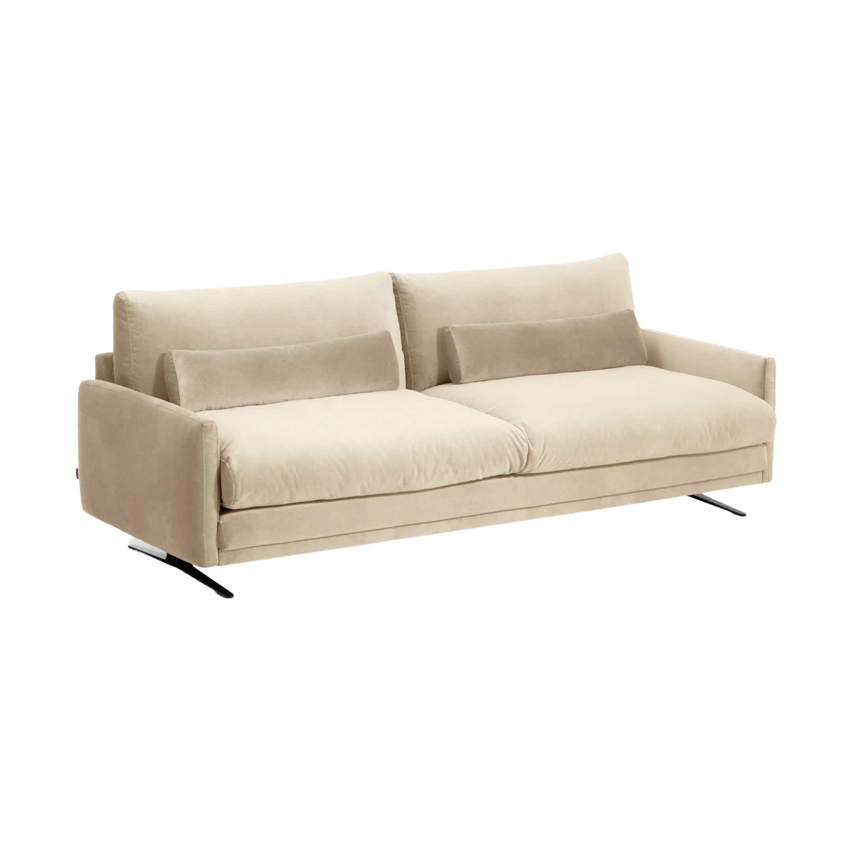4-Person Velvet Sofa VELIRO Beige with Black Base