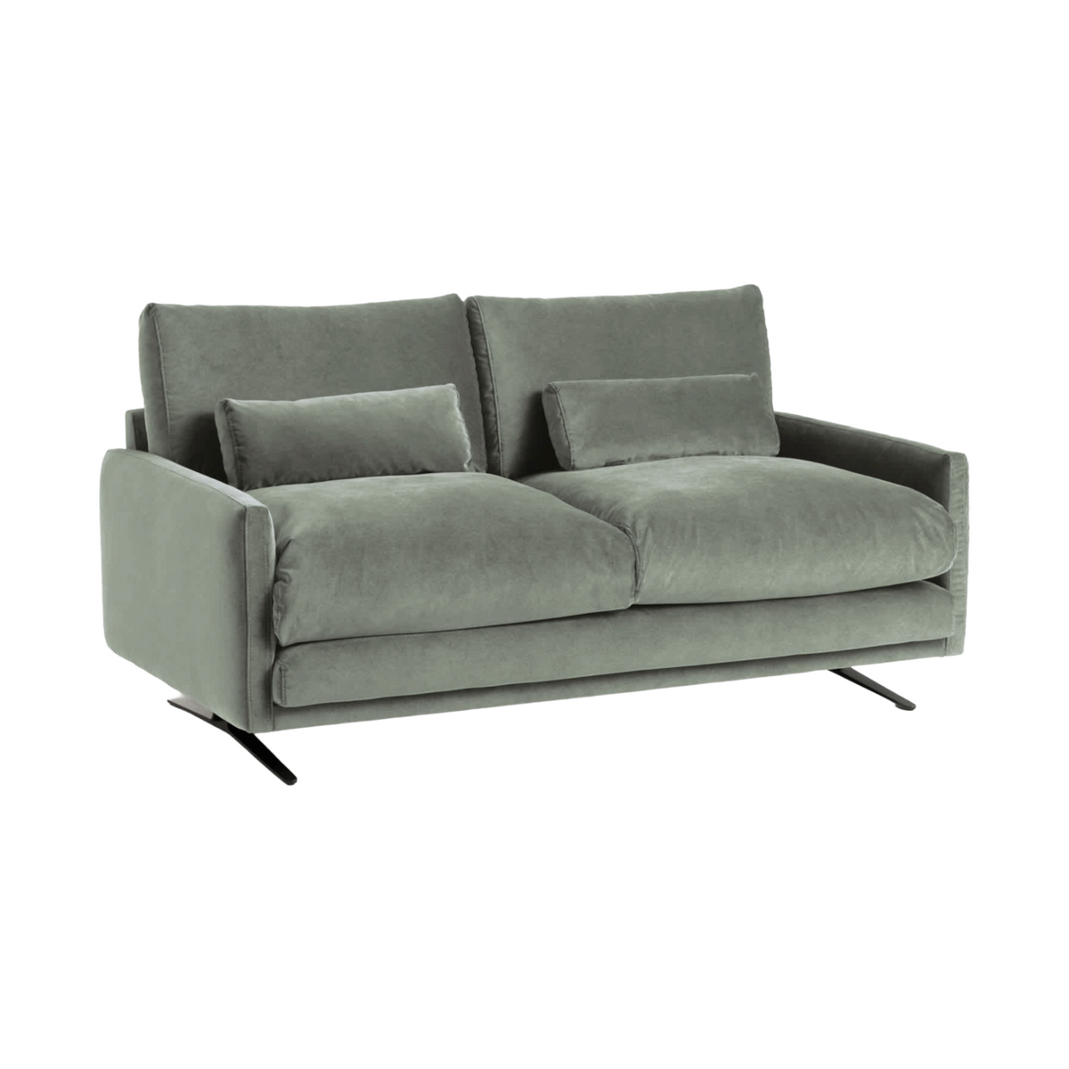 2-Seater Velvet Sofa VELIRO Green with Black Base