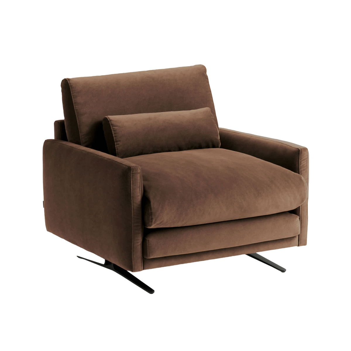 Veliro Dark Brown Velvet Armchair with Black Base