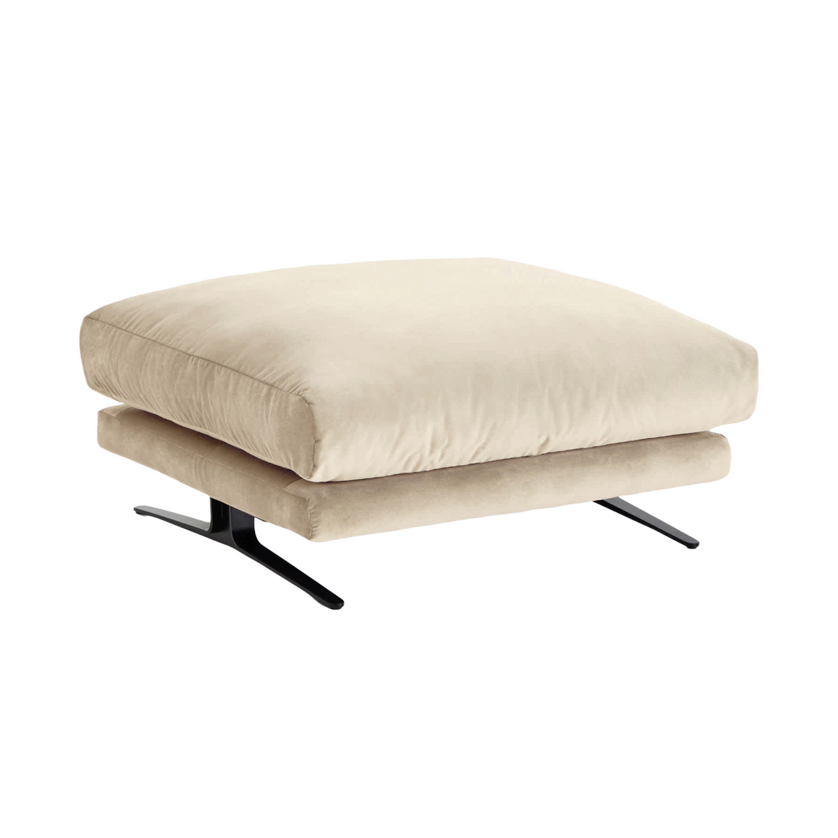 Velvet footrest VELIRO beige with a black base