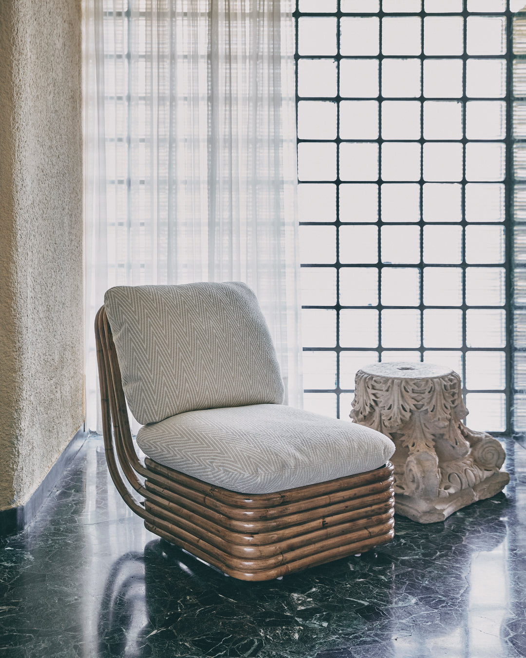 Sessel BOHEMIAN 72 gepolstert mit Rattanbasis