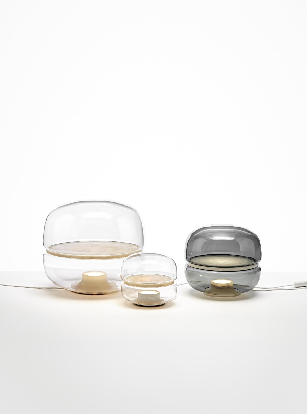 Makkaron L -Tischlampe aufblasbares Glas mit Onyx