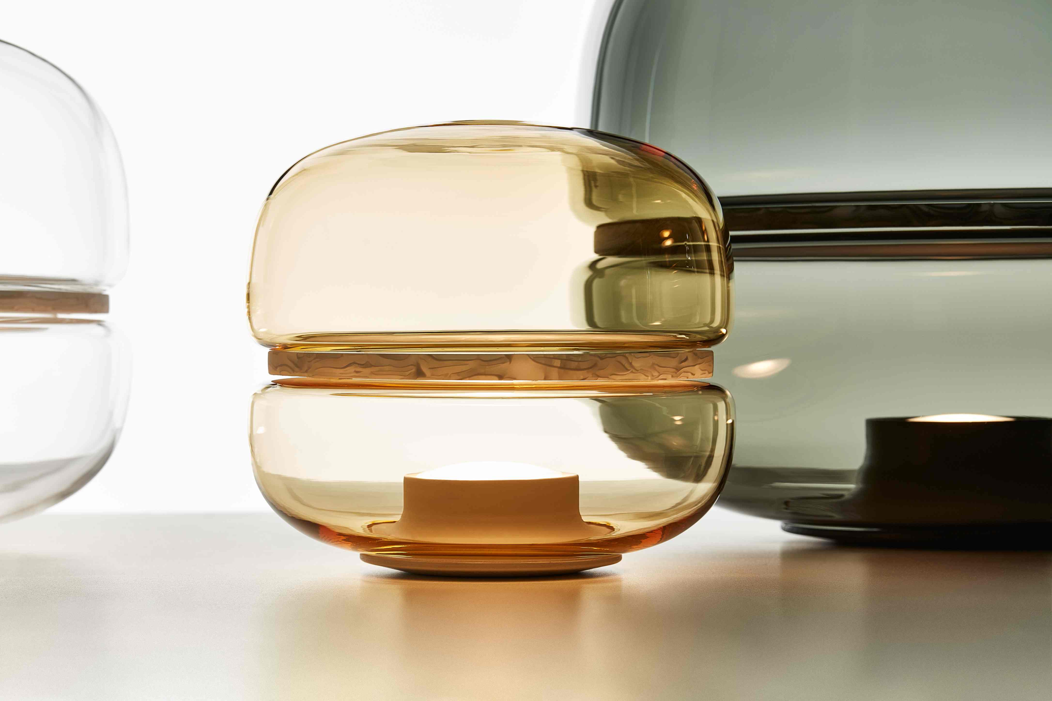Makkaron L -Tischlampe aufblasbares Glas mit Onyx