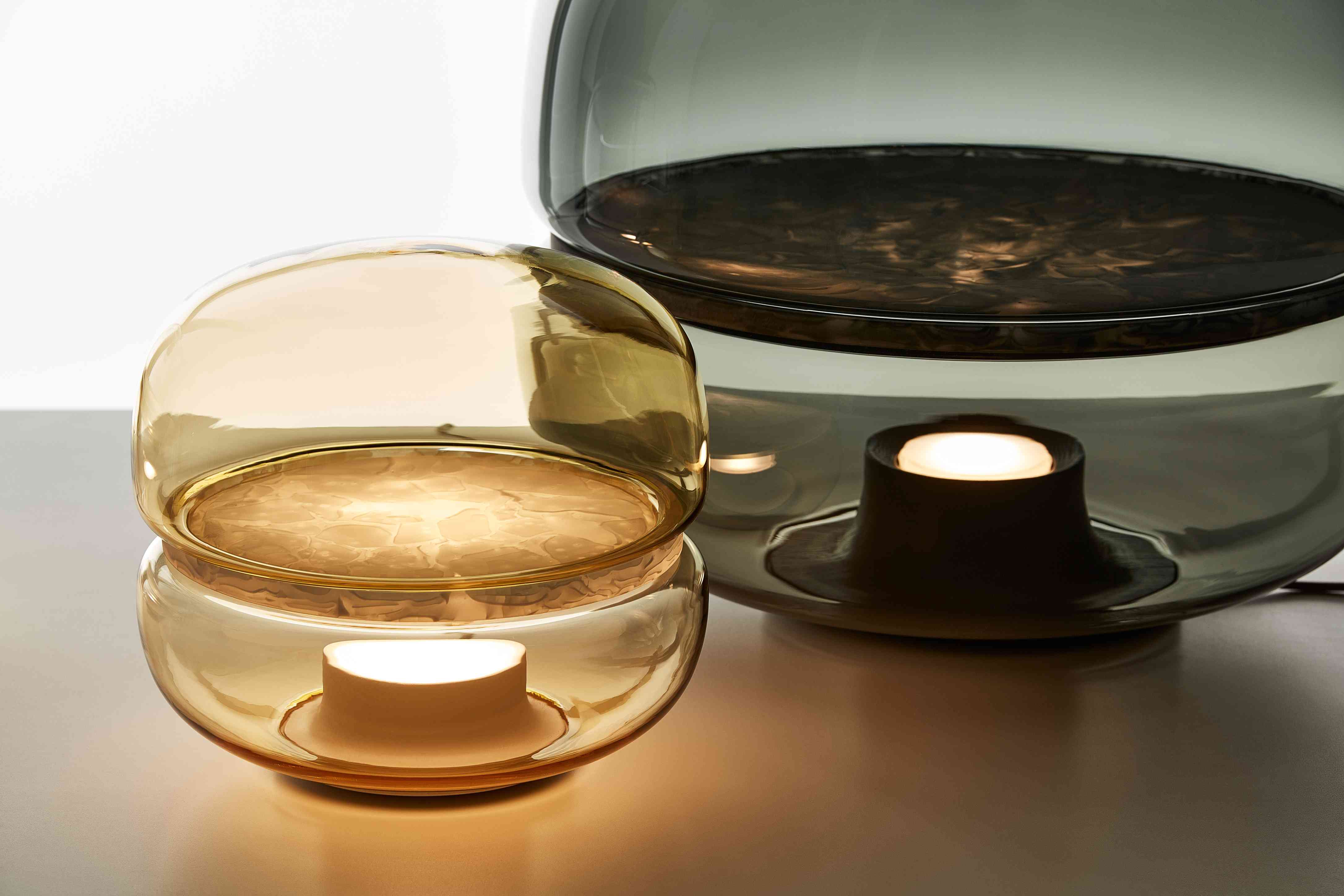 Makkaron L -Tischlampe aufblasbares Glas mit Onyx