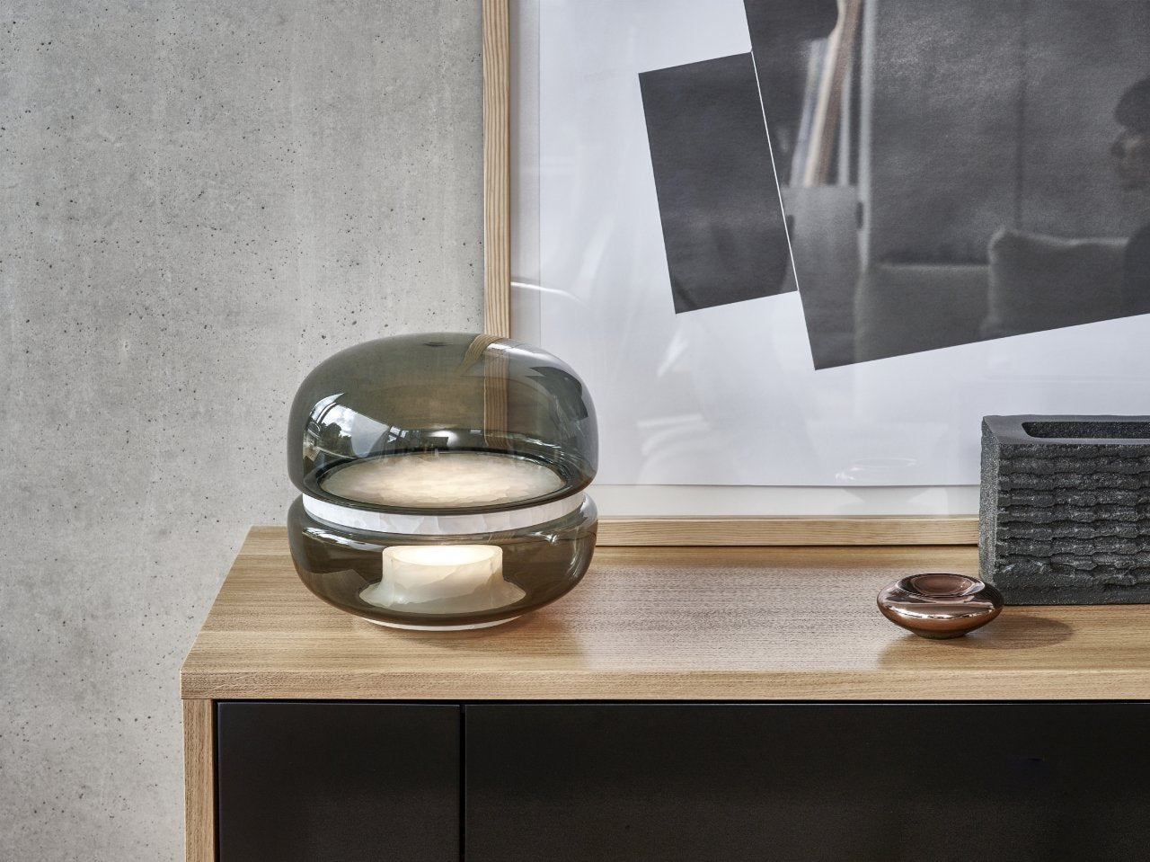 Makkaron -Mini -Tischlampe aufblasbares Glas mit Onyx