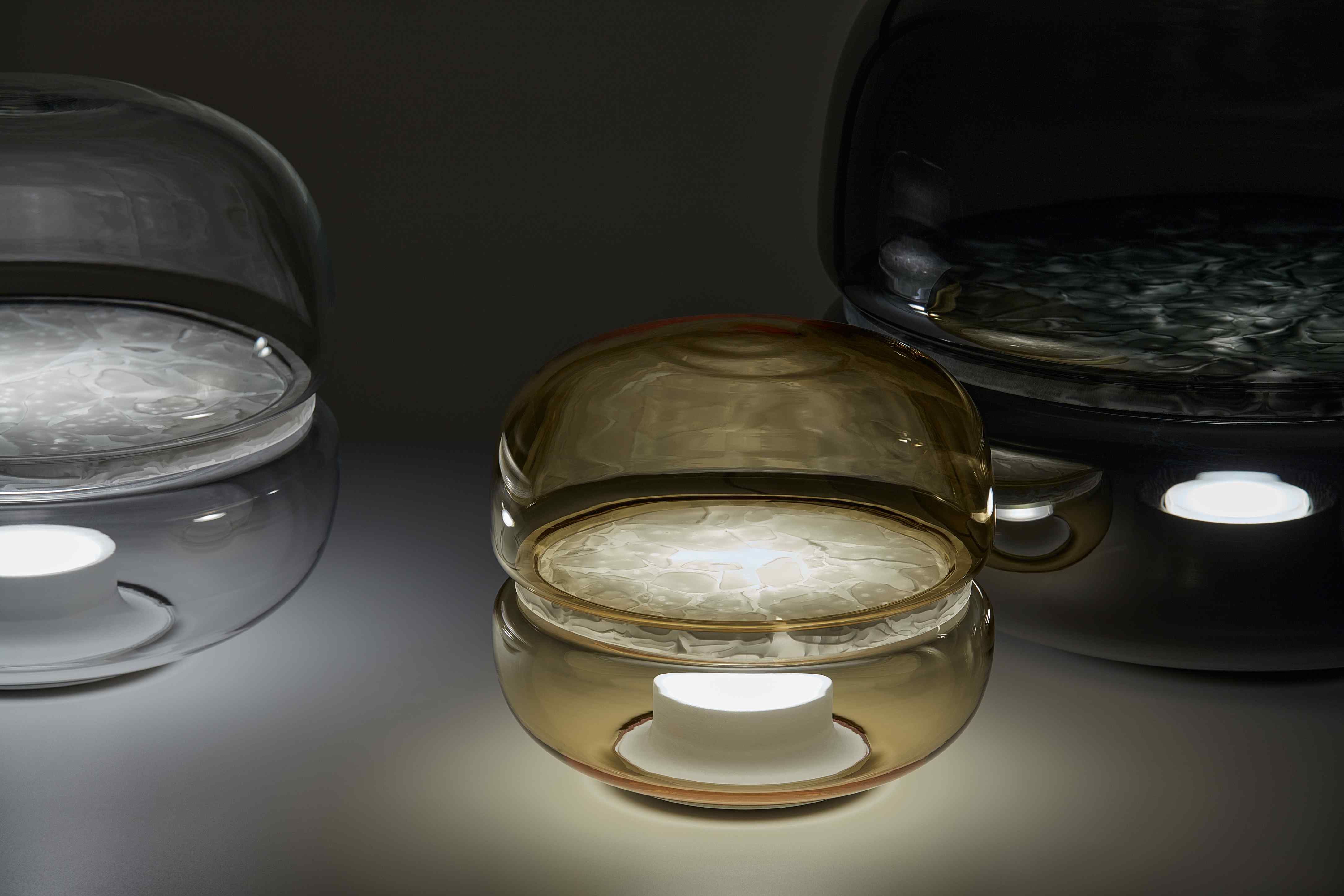 Makkaron L -Tischlampe aufblasbares Glas mit Onyx