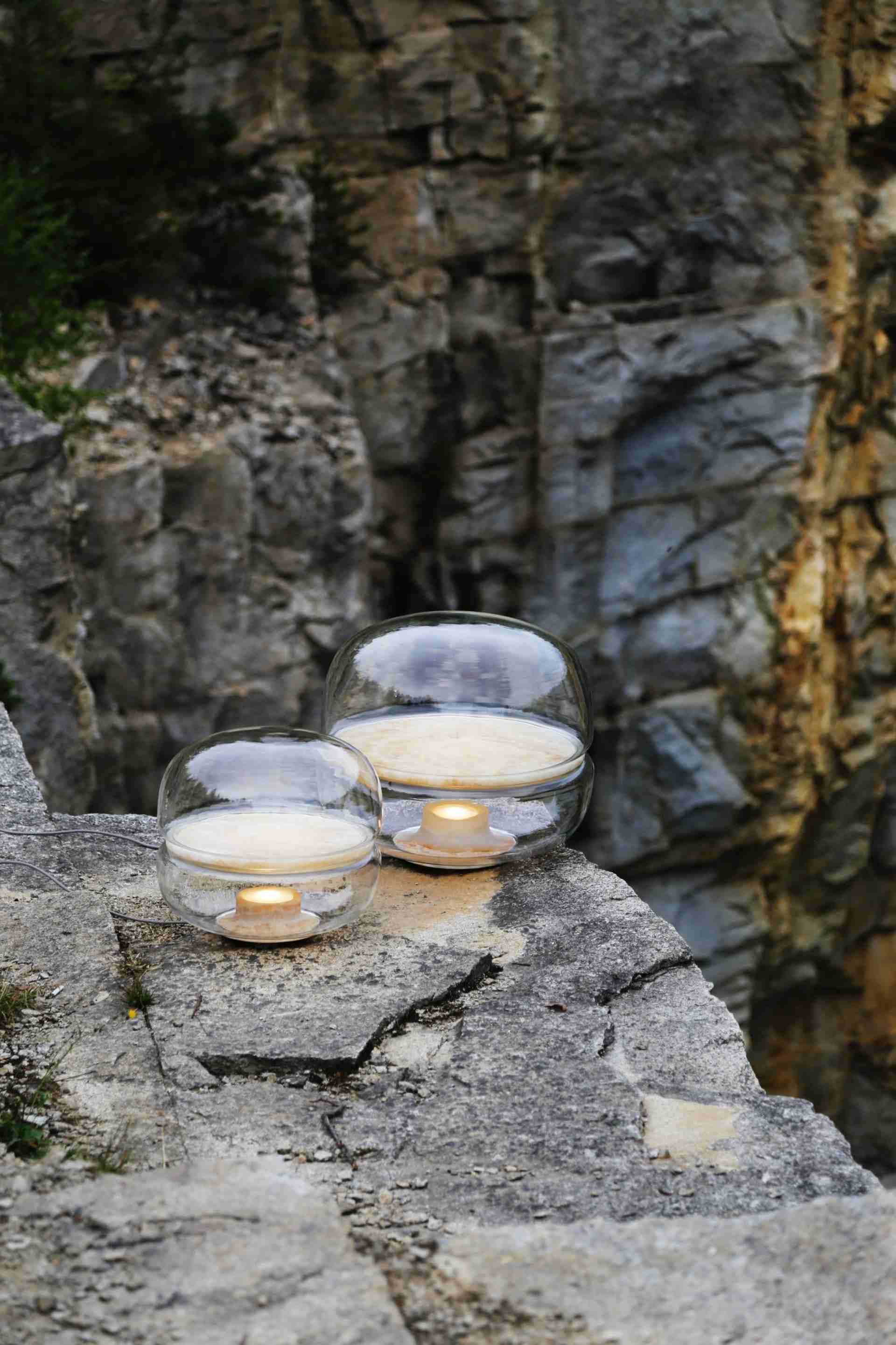 Makkaron L -Tischlampe aufblasbares Glas mit Onyx