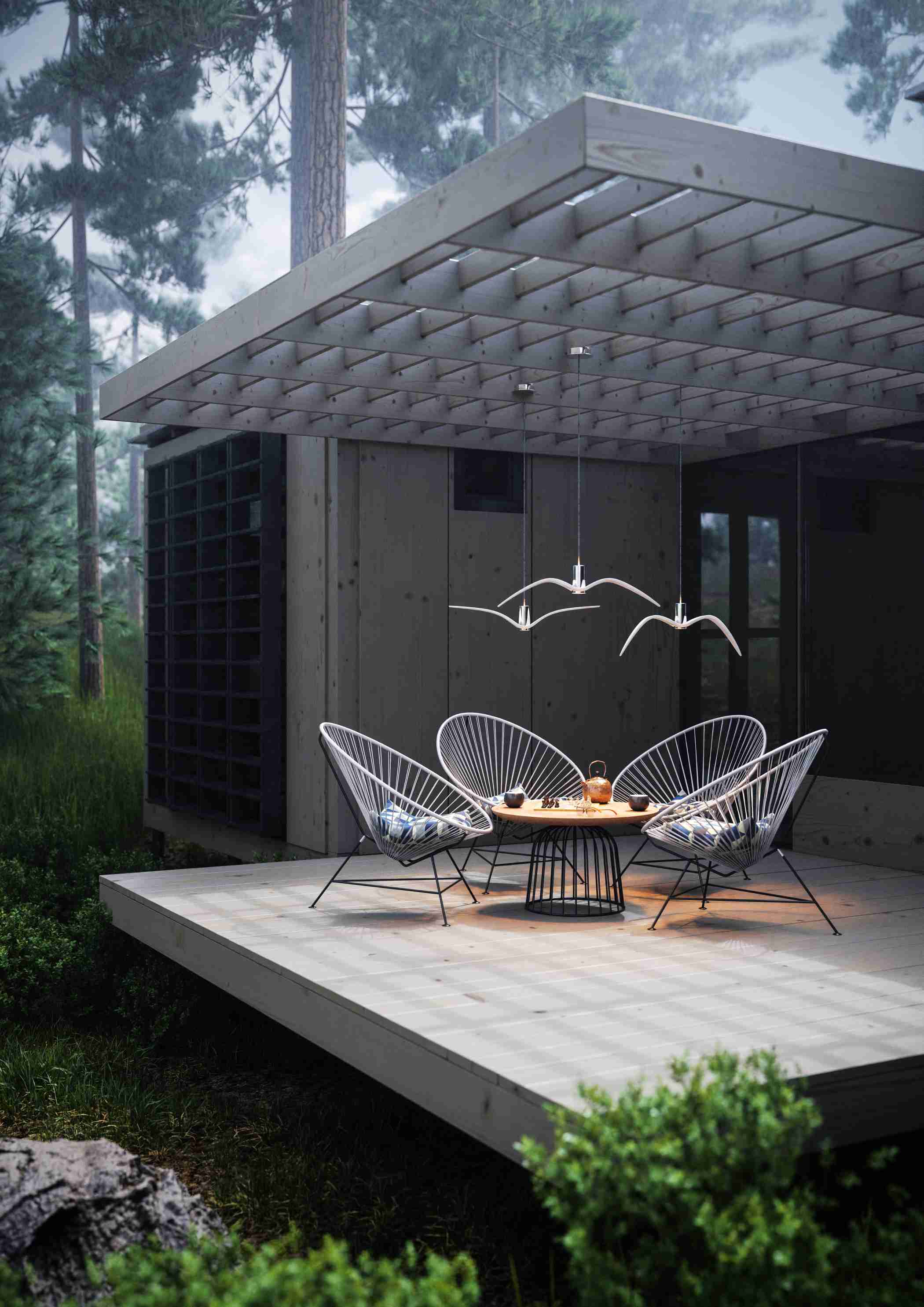 Outer hanging lamp Night Birds Exterior Glass