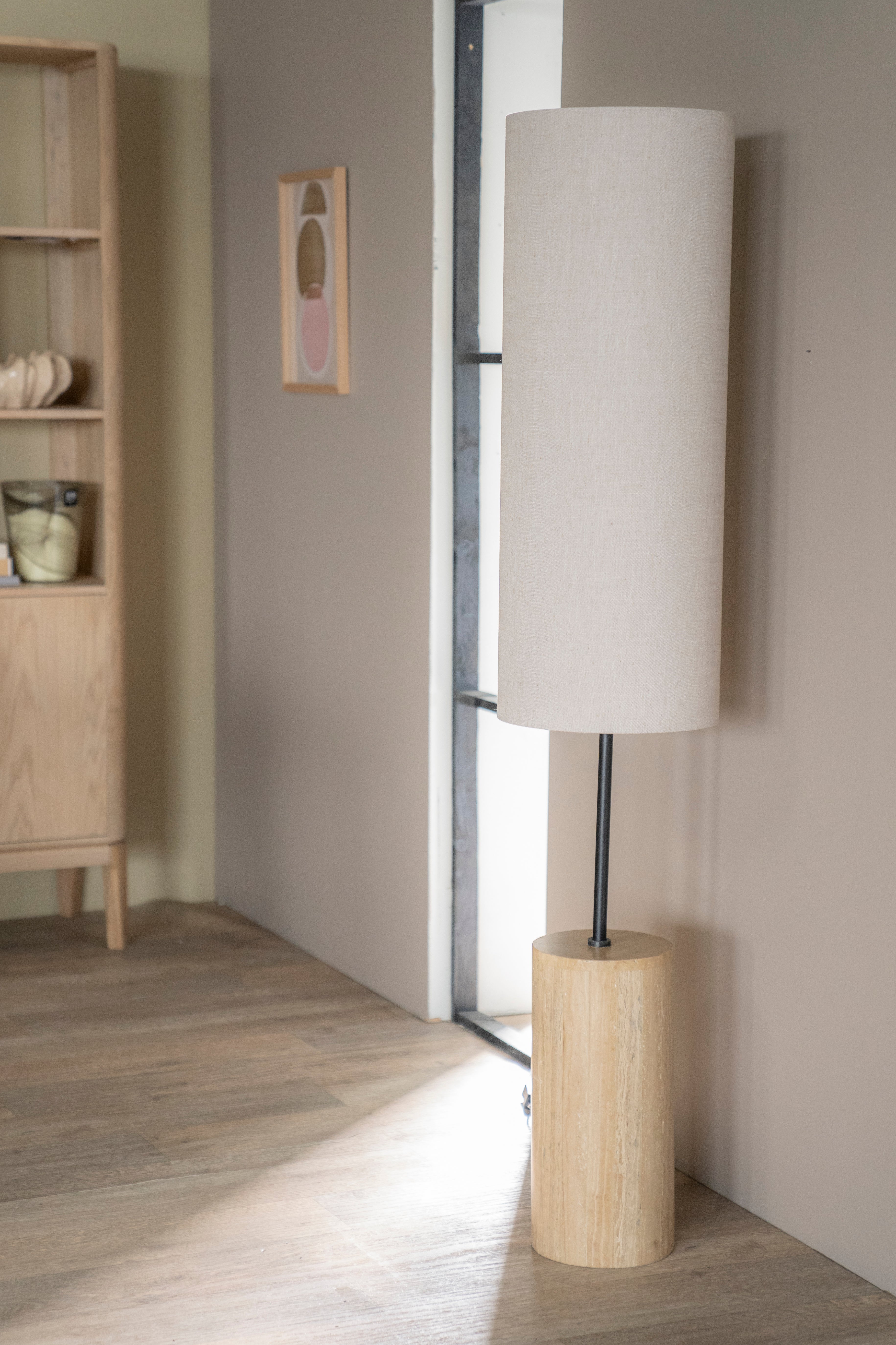AMARA travertine floor lamp with beige shade